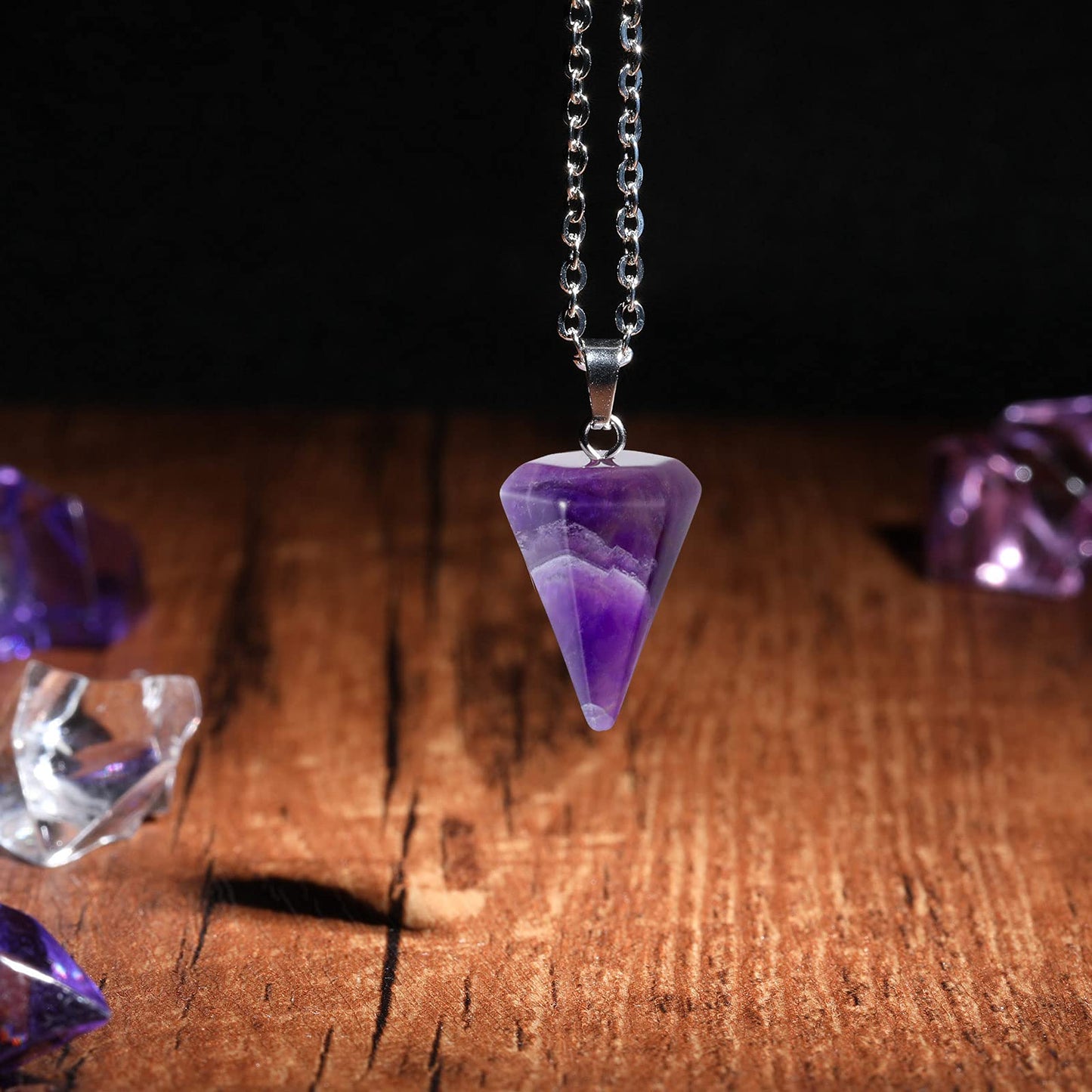Blulu Pendulum Board Set — Butterfly Pattern Wooden Dowsing Board + Amethyst Necklace
