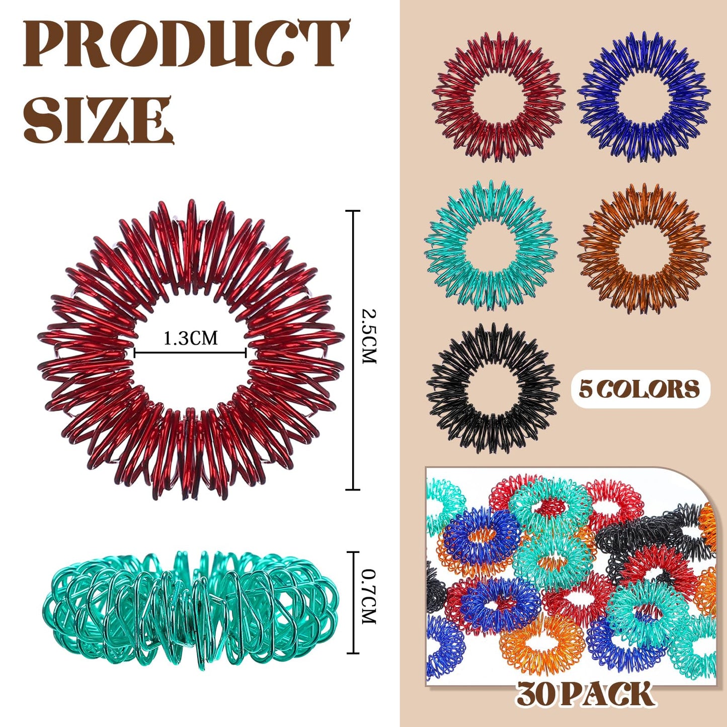 Blulu 30-Piece Acupressure Spiky Finger Rings – Stress Relief Fidget Massager