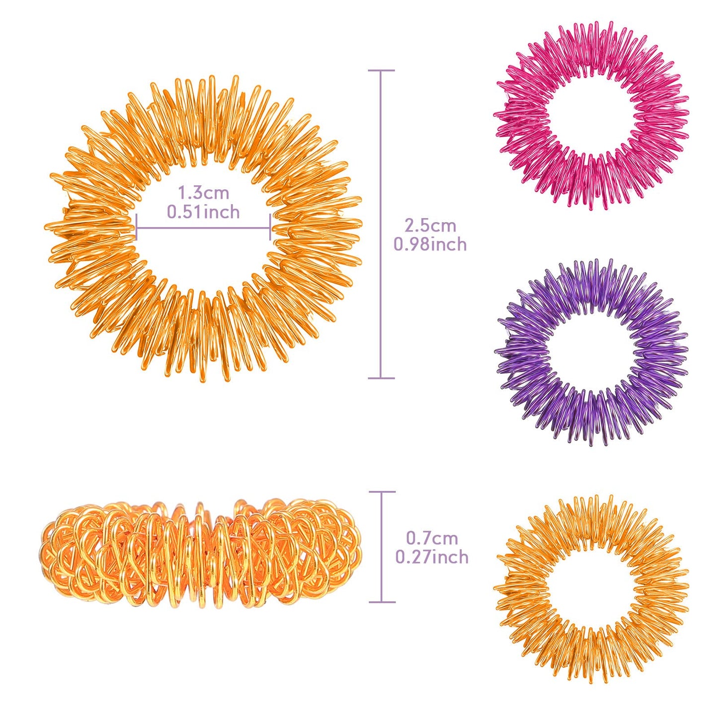 Blulu 30-Piece Acupressure Rings – Spiky Sensory Fidget Massagers (Pink, Orange, Purple) for Teens & Adults