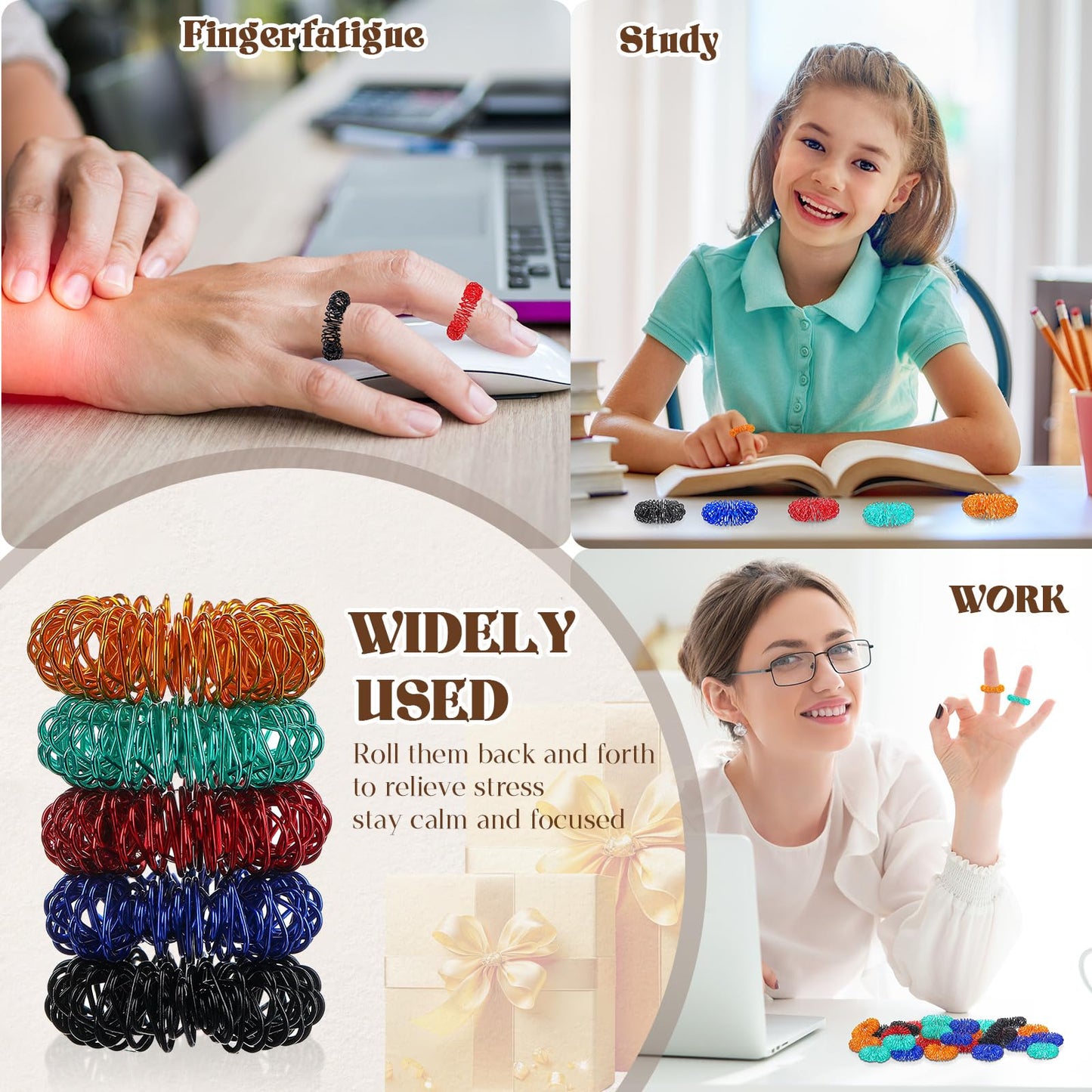 Blulu 30-Piece Acupressure Spiky Finger Rings – Stress Relief Fidget Massager