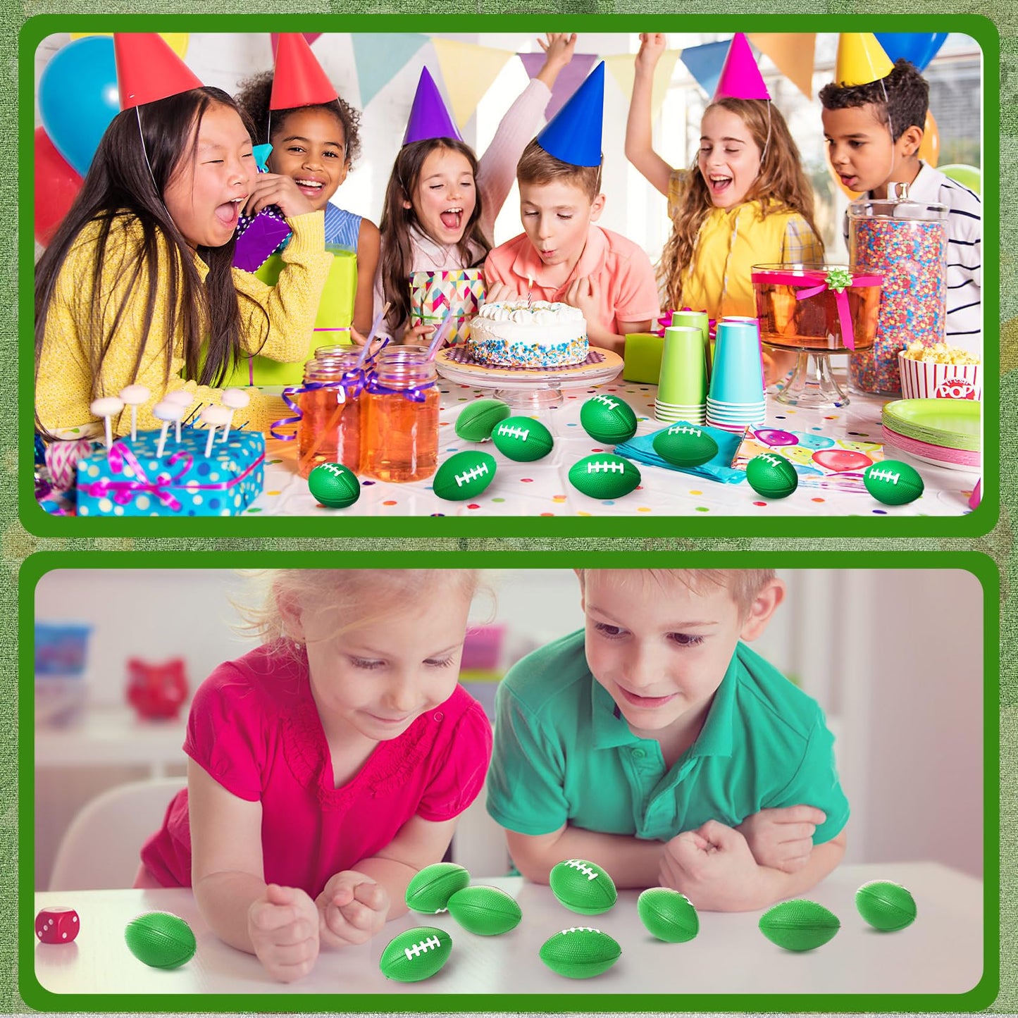 Blulu 50 Pack Mini Foam Footballs - 2.17-inch Green Foam Balls for Party Favors & Back-to-School