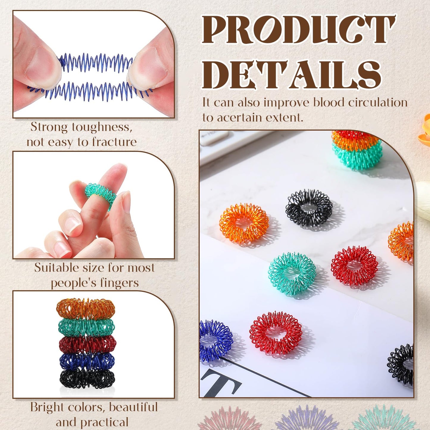 Blulu 30-Piece Acupressure Spiky Finger Rings – Stress Relief Fidget Massager