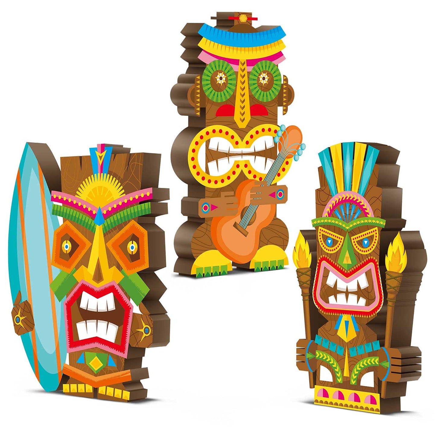 Blulu 3 Pcs Tiki Party Decor – Hawaiian Luau Wooden Signs & Table Centerpieces (Classic, 5.11 inch)