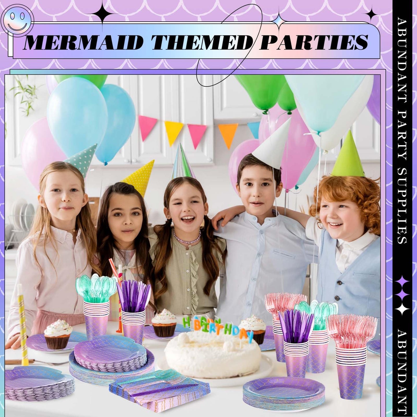 Blushtier Mermaid Party Supplies – 350 Pcs Under the Sea Disposable Dinnerware Set for Birthday Party (Multicolor)