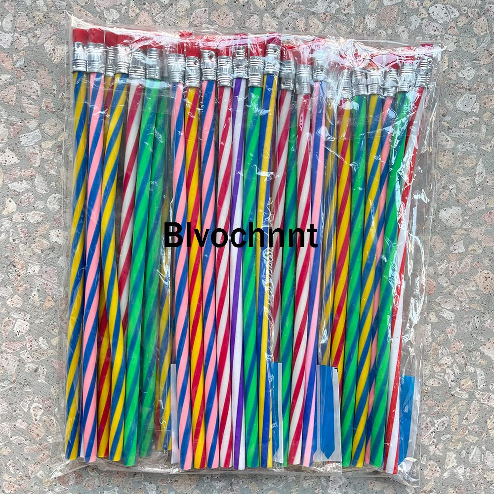 Blvochnnt 35 Pcs 7-Inch Flexible Rainbow Stripe Pencils with Erasers