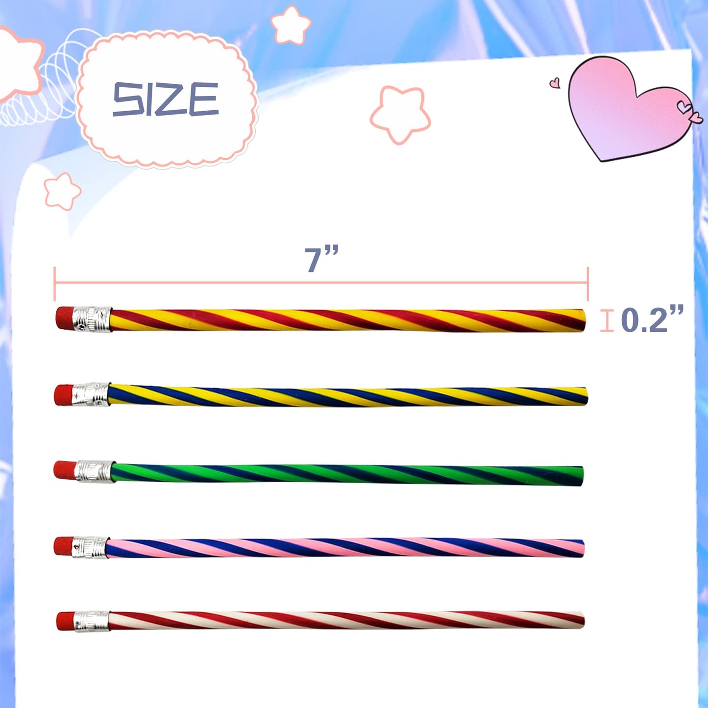 Blvochnnt 35 Pcs 7-Inch Flexible Rainbow Stripe Pencils with Erasers