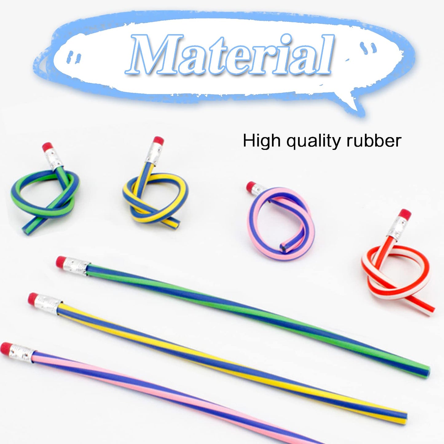Blvochnnt 35 Pcs 7-Inch Flexible Rainbow Stripe Pencils with Erasers