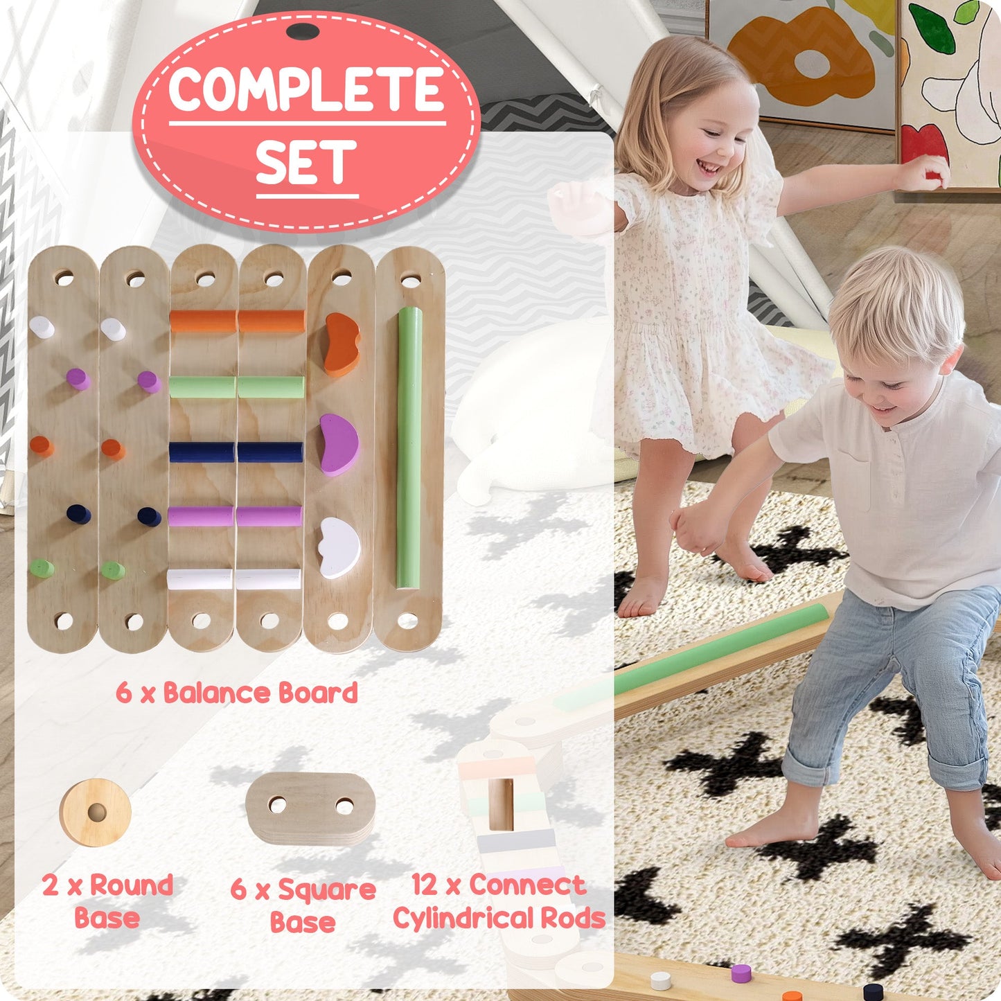 AIYAPLAY Wooden Balance Beam for Kids 3-8 Years Indoor Outdoor Use