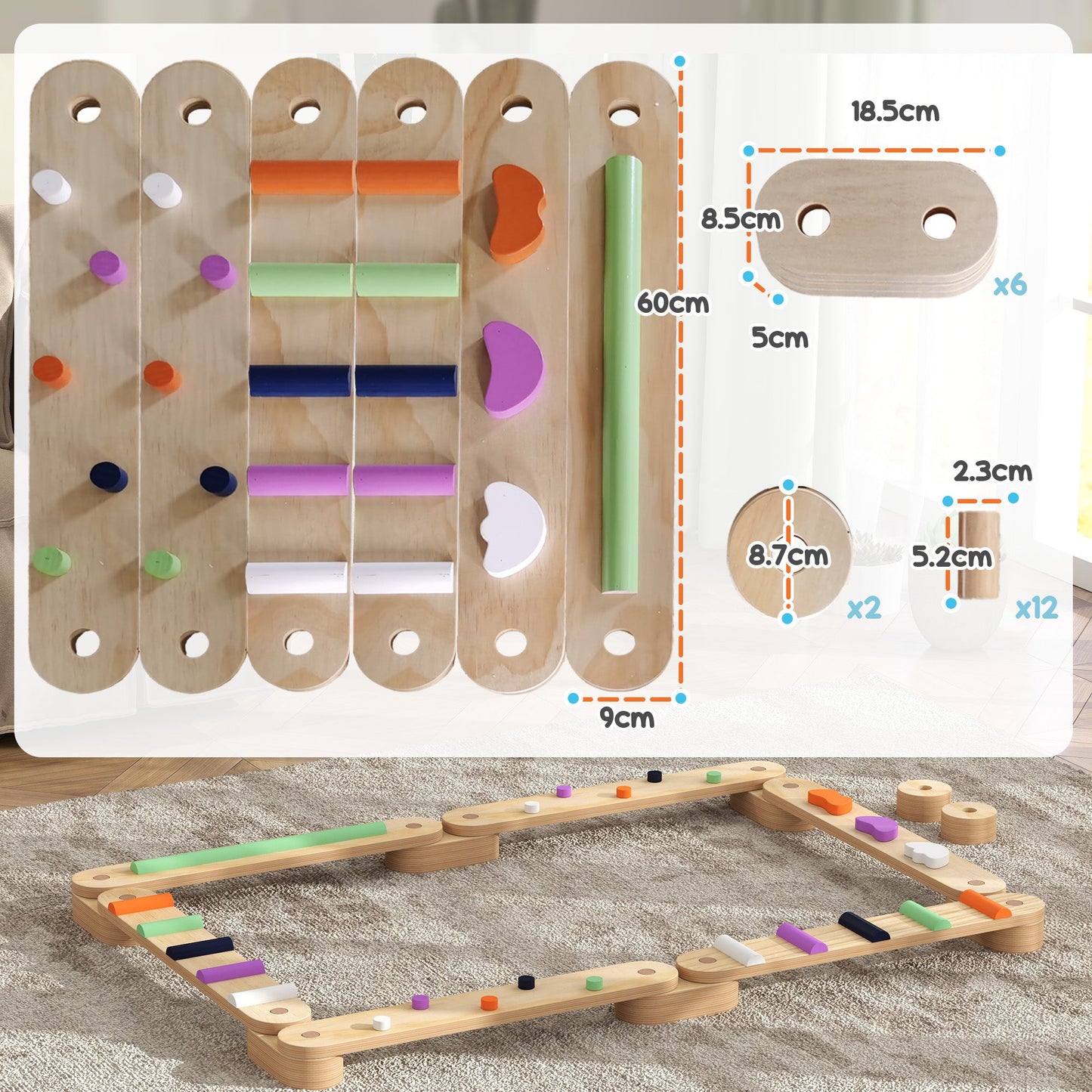AIYAPLAY Wooden Balance Beam for Kids 3-8 Years Indoor Outdoor Use