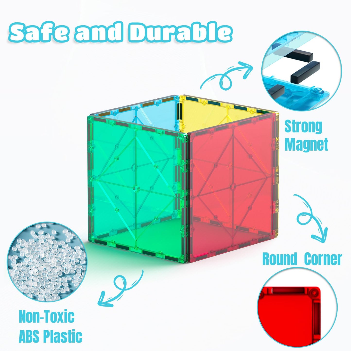 Bmag 4 Piece Magnetic Tiles Large Square – STEM Expansion Set for Kids | Educational Building Blocks