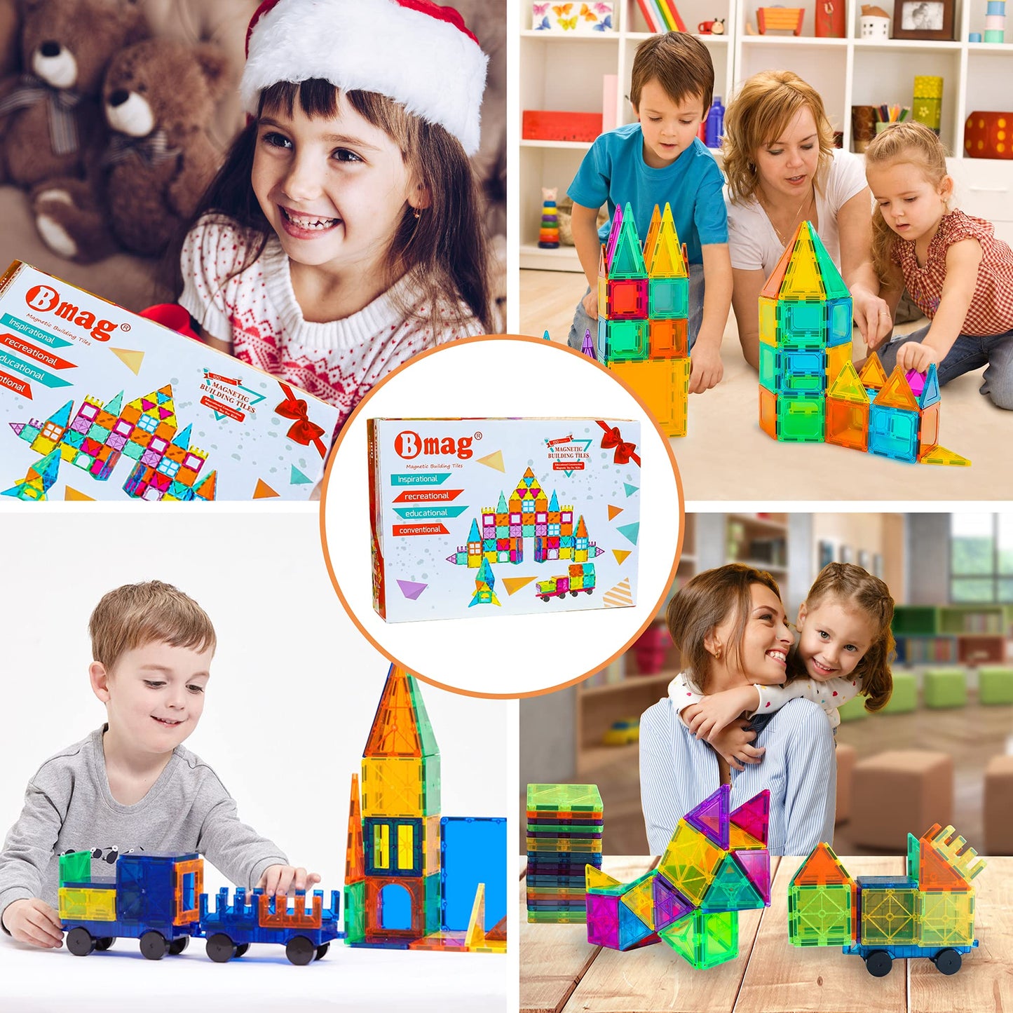 Bmag 100PCS Magnetic Building Blocks with 2 Cars | STEM Toy for Kids 3-10