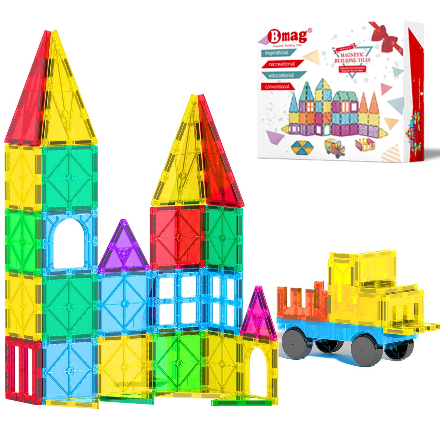 Bmag Magnetic Tiles 67 PCS – STEM Building Blocks for Toddlers, 3D Magnetic Tiles for Kids