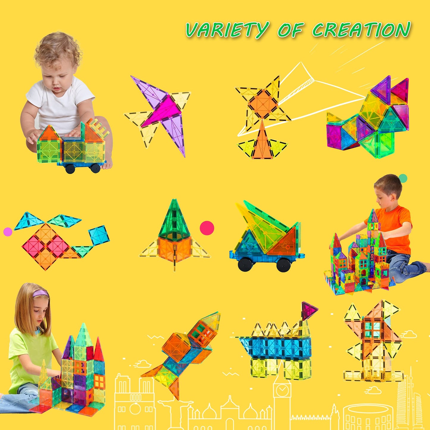 Bmag 100PCS Magnetic Building Blocks with 2 Cars | STEM Toy for Kids 3-10