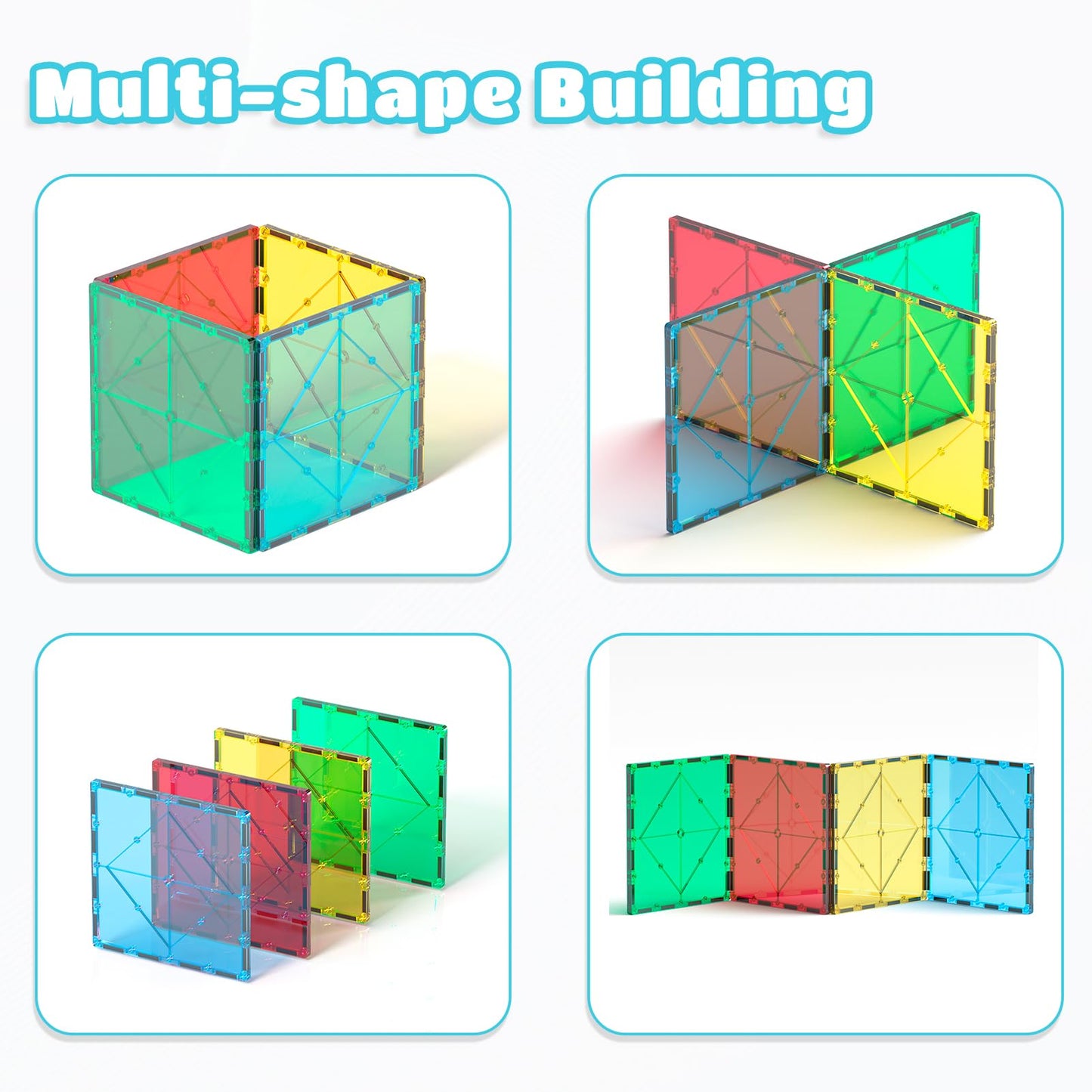 Bmag 4 Piece Magnetic Tiles Large Square – STEM Expansion Set for Kids | Educational Building Blocks