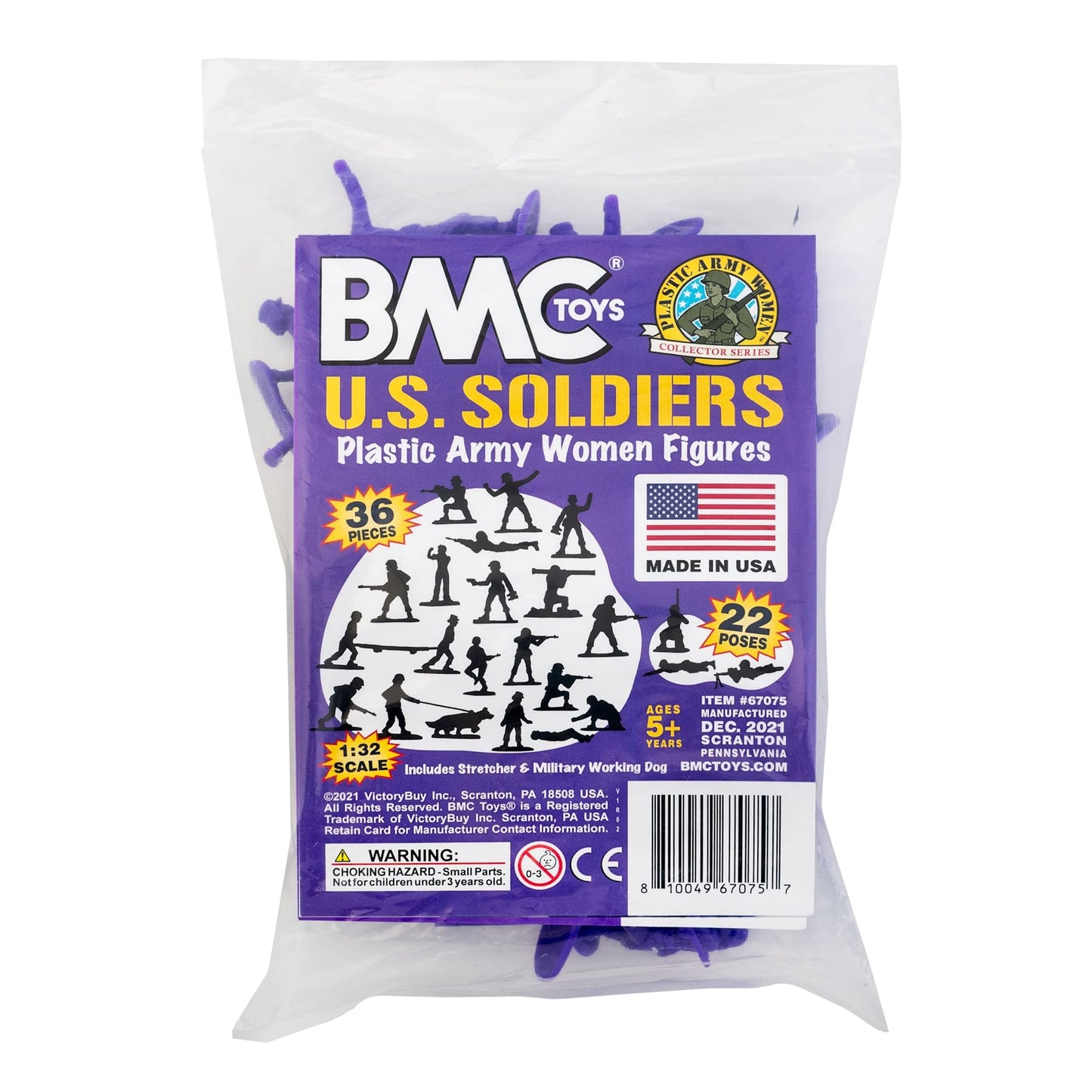BMC Toys Plastic Army Women – 36 Purple Female Soldier Figures, Made in USA | 1:32 Scale