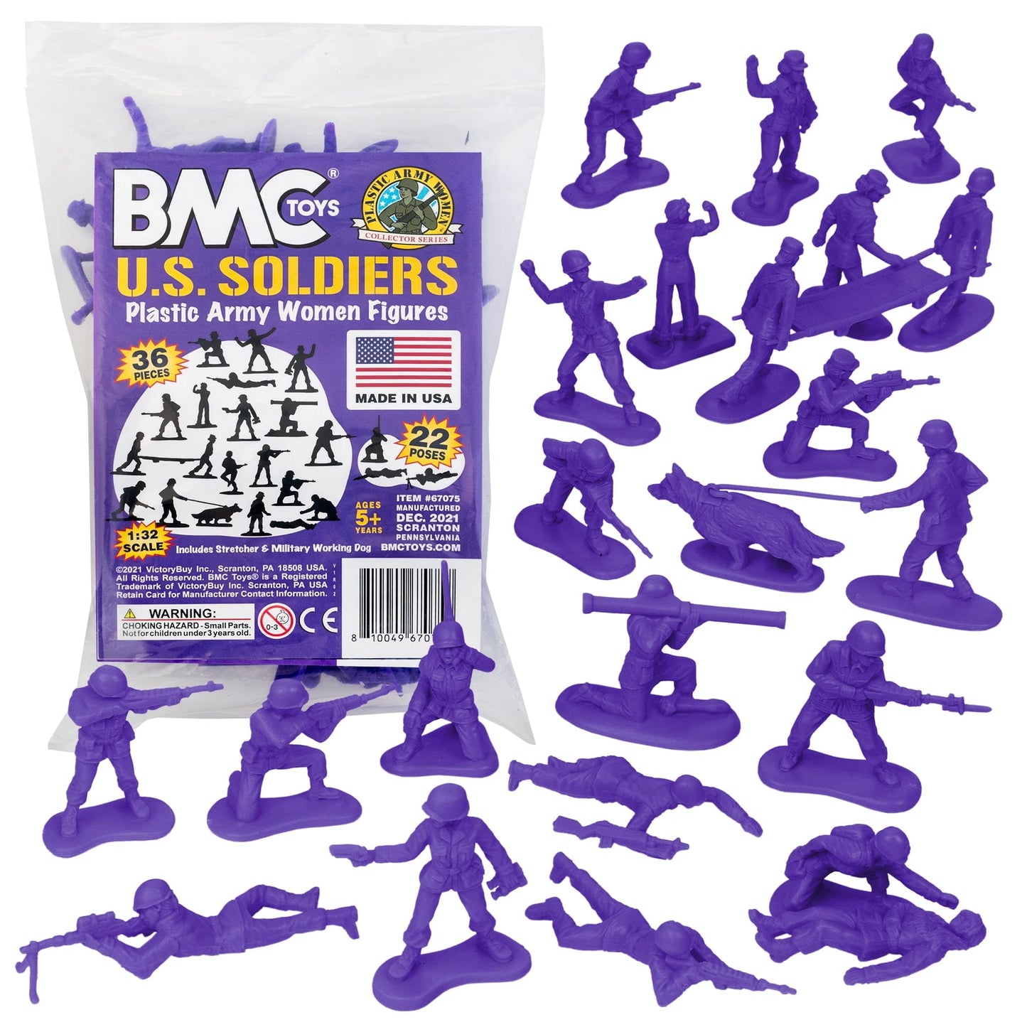 BMC Toys Plastic Army Women – 36 Purple Female Soldier Figures, Made in USA | 1:32 Scale