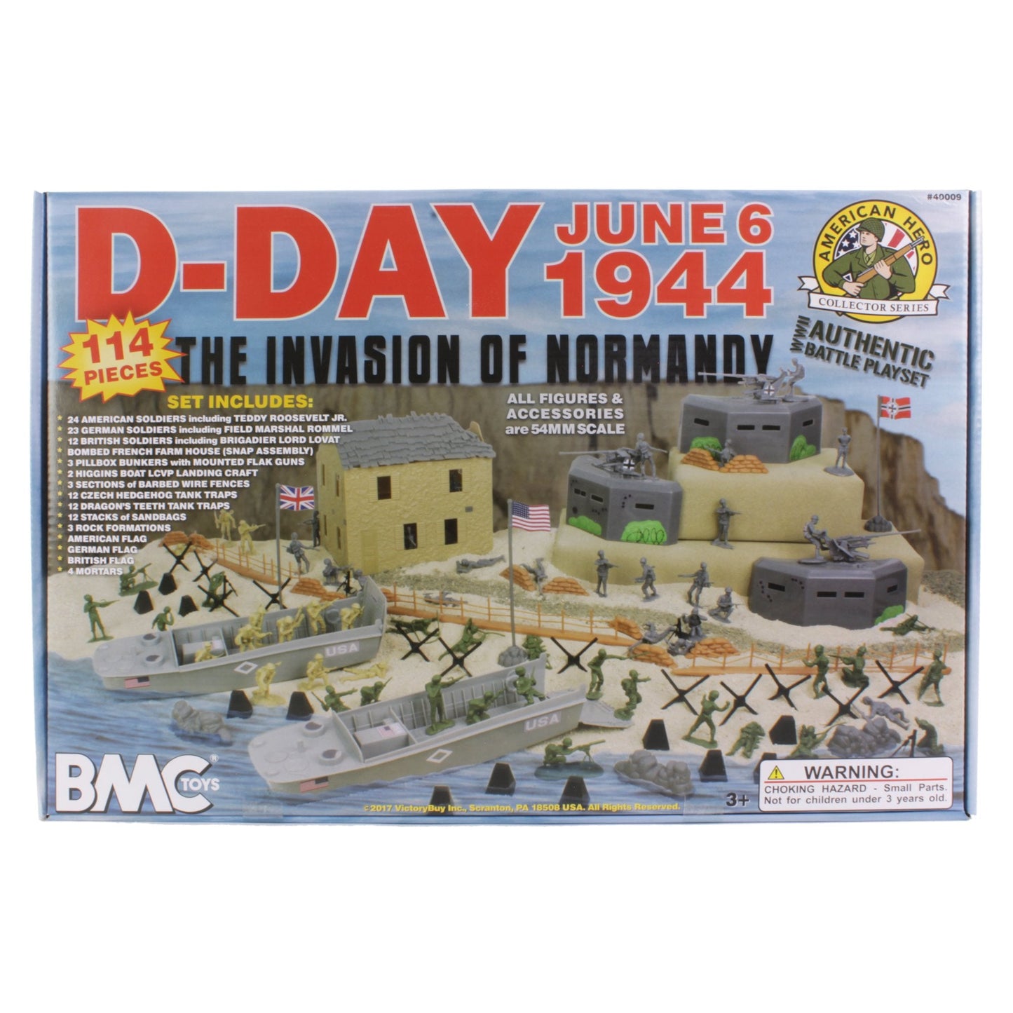 BMC Toys WW2 D-Day Invasion Playset – 114-Piece Boxed Army Men, 1:32 Scale