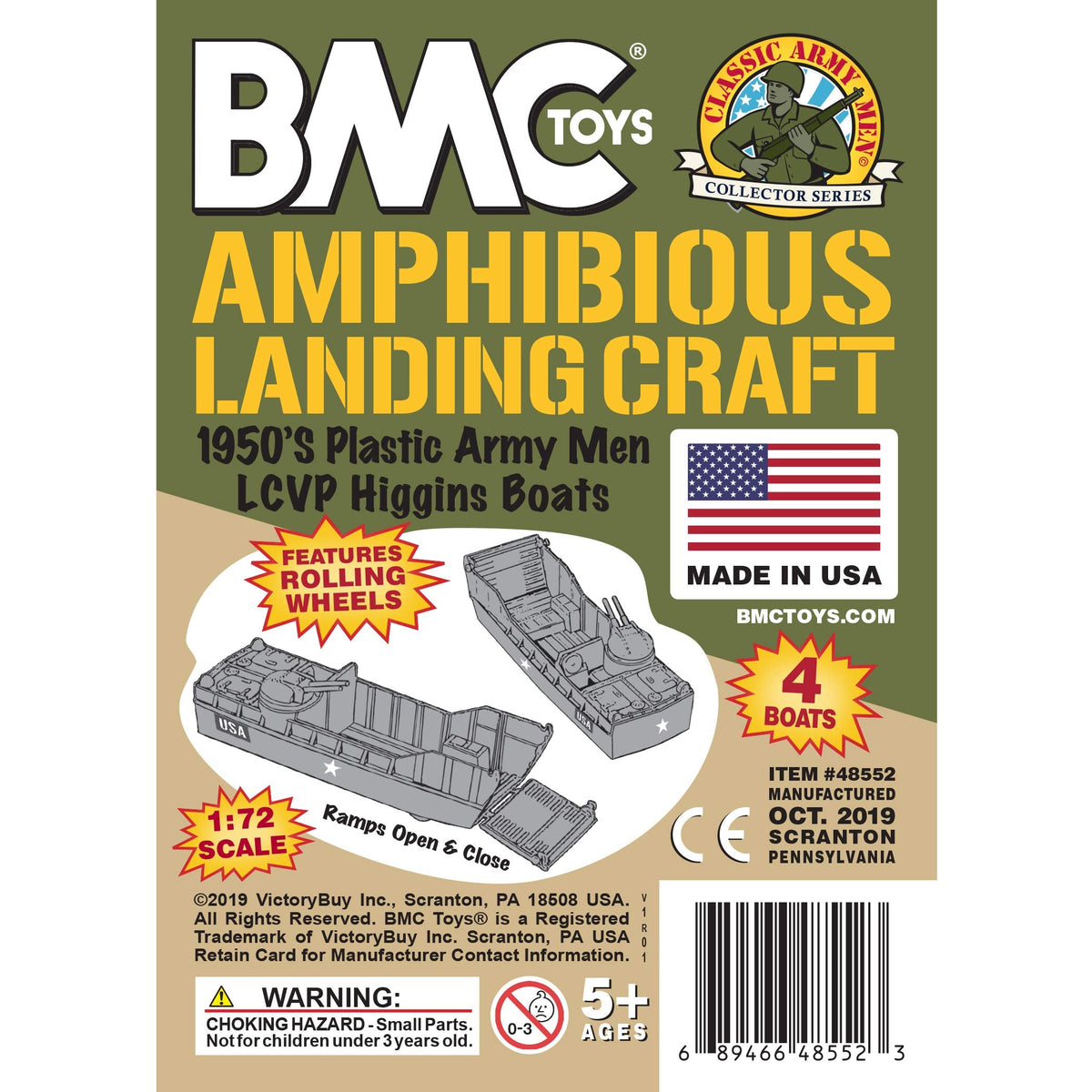 BMC Toys Classic Marx Landing Craft – 4pc Tan & OD Green, 1:72 Scale, USA Made