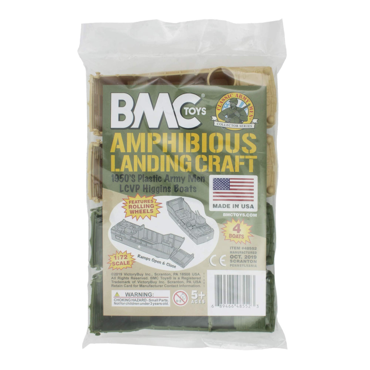 BMC Toys Classic Marx Landing Craft – 4pc Tan & OD Green, 1:72 Scale, USA Made