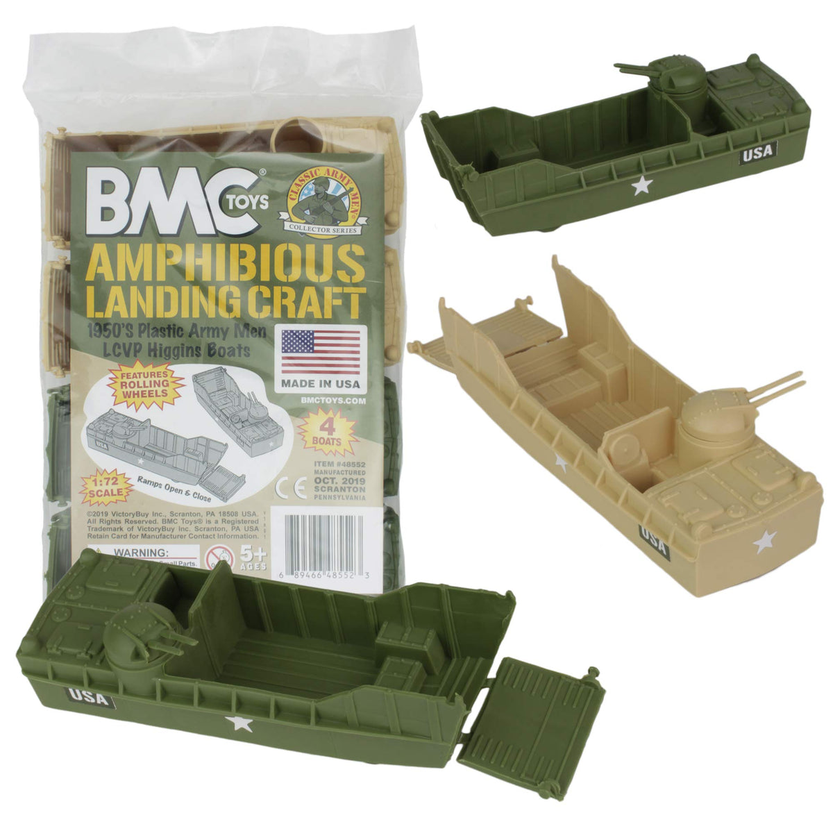 BMC Toys Classic Marx Landing Craft – 4pc Tan & OD Green, 1:72 Scale, USA Made