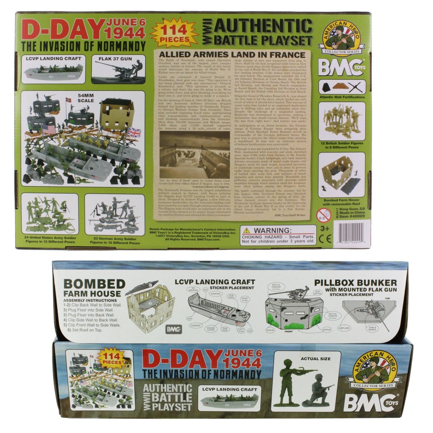 BMC Toys WW2 D-Day Invasion Playset – 114-Piece Boxed Army Men, 1:32 Scale