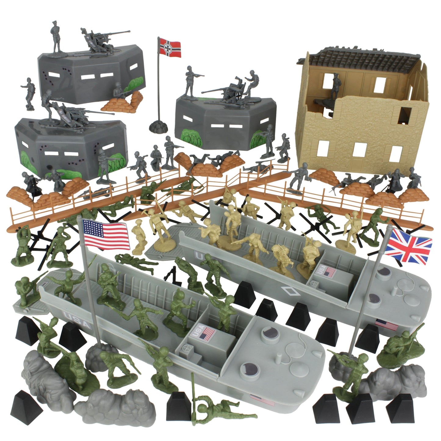 BMC Toys WW2 D-Day Invasion Playset – 114-Piece Boxed Army Men, 1:32 Scale