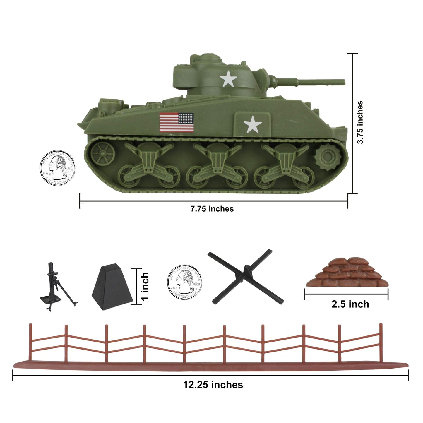 BMC Toys WW2 D-Day Tank Battle – 36pc Plastic Army Men Playset | 1:32 Scale