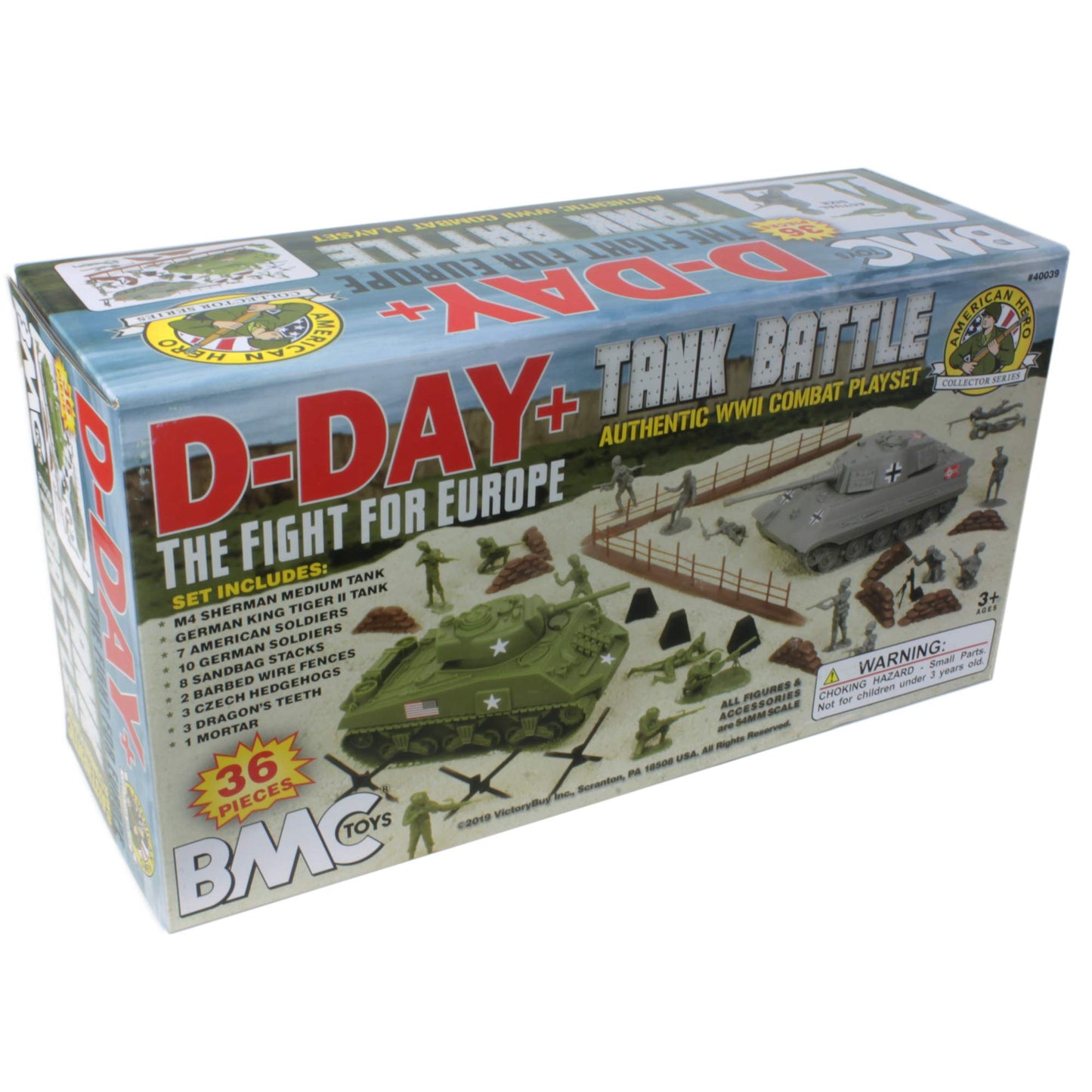 BMC Toys WW2 D-Day Tank Battle – 36pc Plastic Army Men Playset | 1:32 Scale