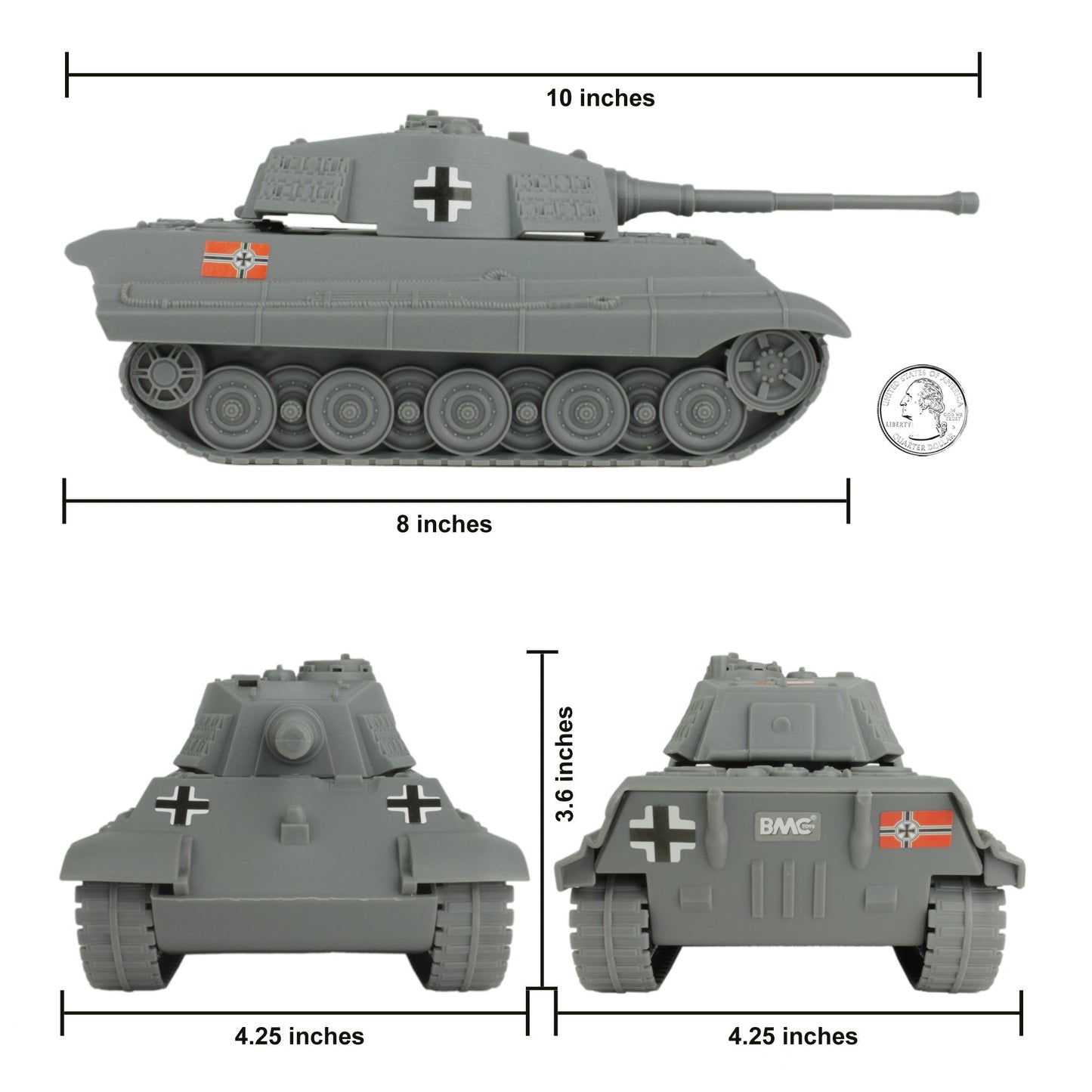 BMC Toys WW2 D-Day Tank Battle – 36pc Plastic Army Men Playset | 1:32 Scale
