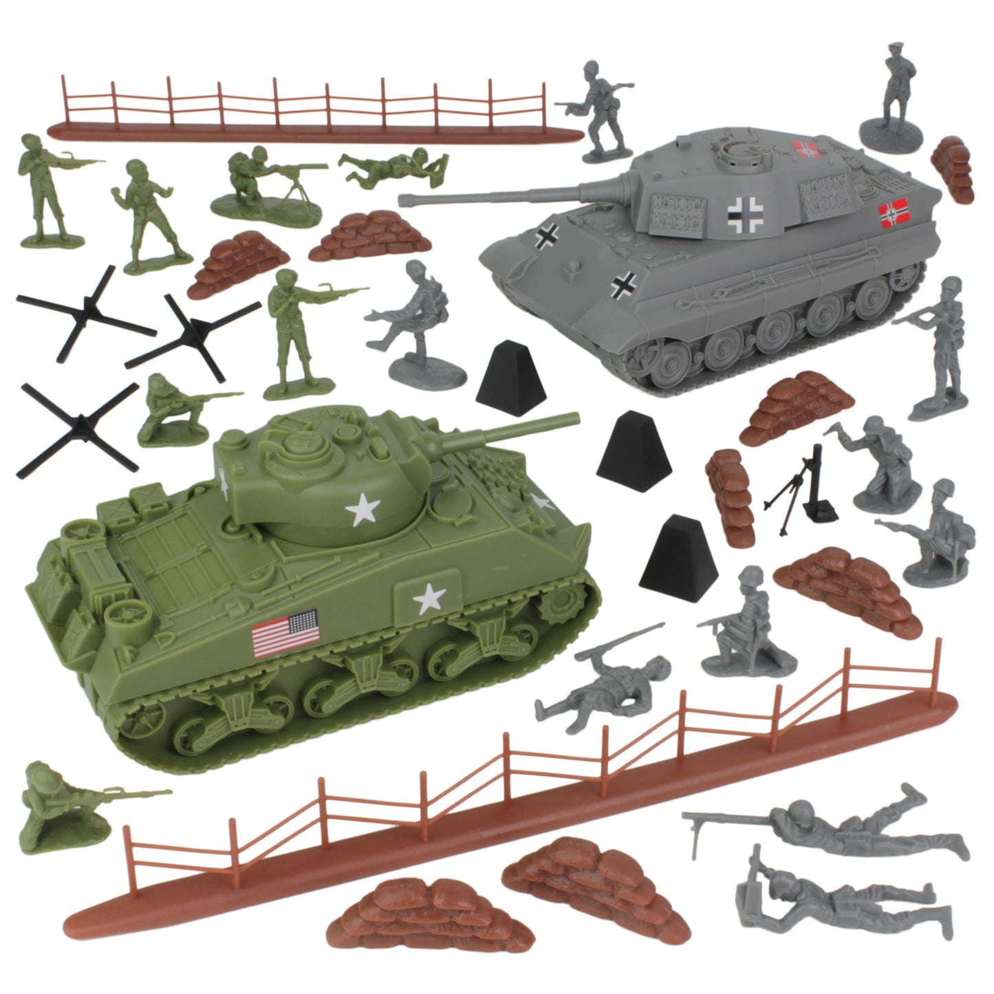 BMC Toys WW2 D-Day Tank Battle – 36pc Plastic Army Men Playset | 1:32 Scale