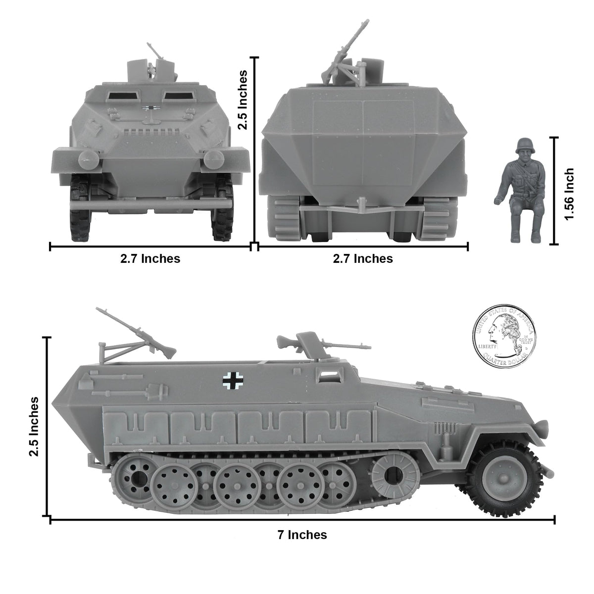 BMC Toys CTS WW2 German Hanomag Halftrack – 1:32 Scale Armored Vehicle (Gray)
