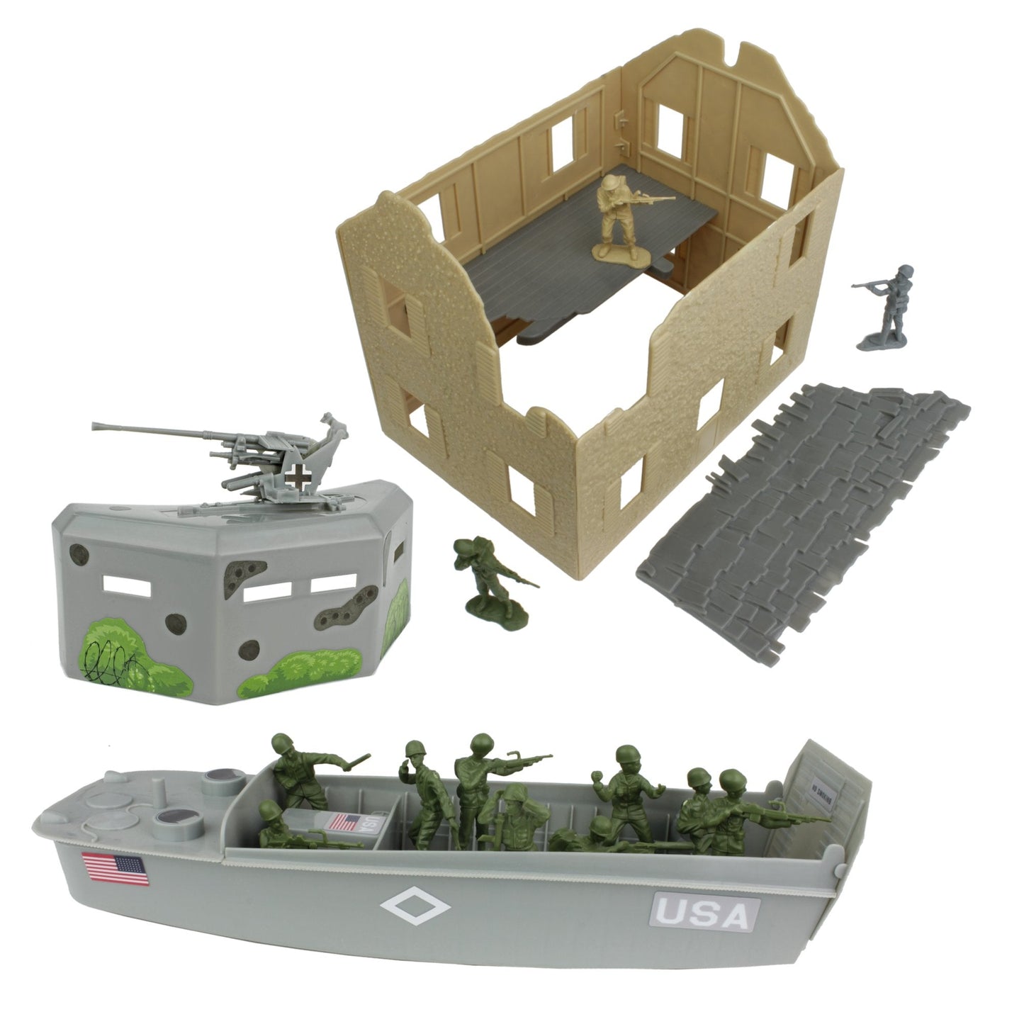 BMC Toys WW2 D-Day Invasion Playset – 114-Piece Boxed Army Men, 1:32 Scale