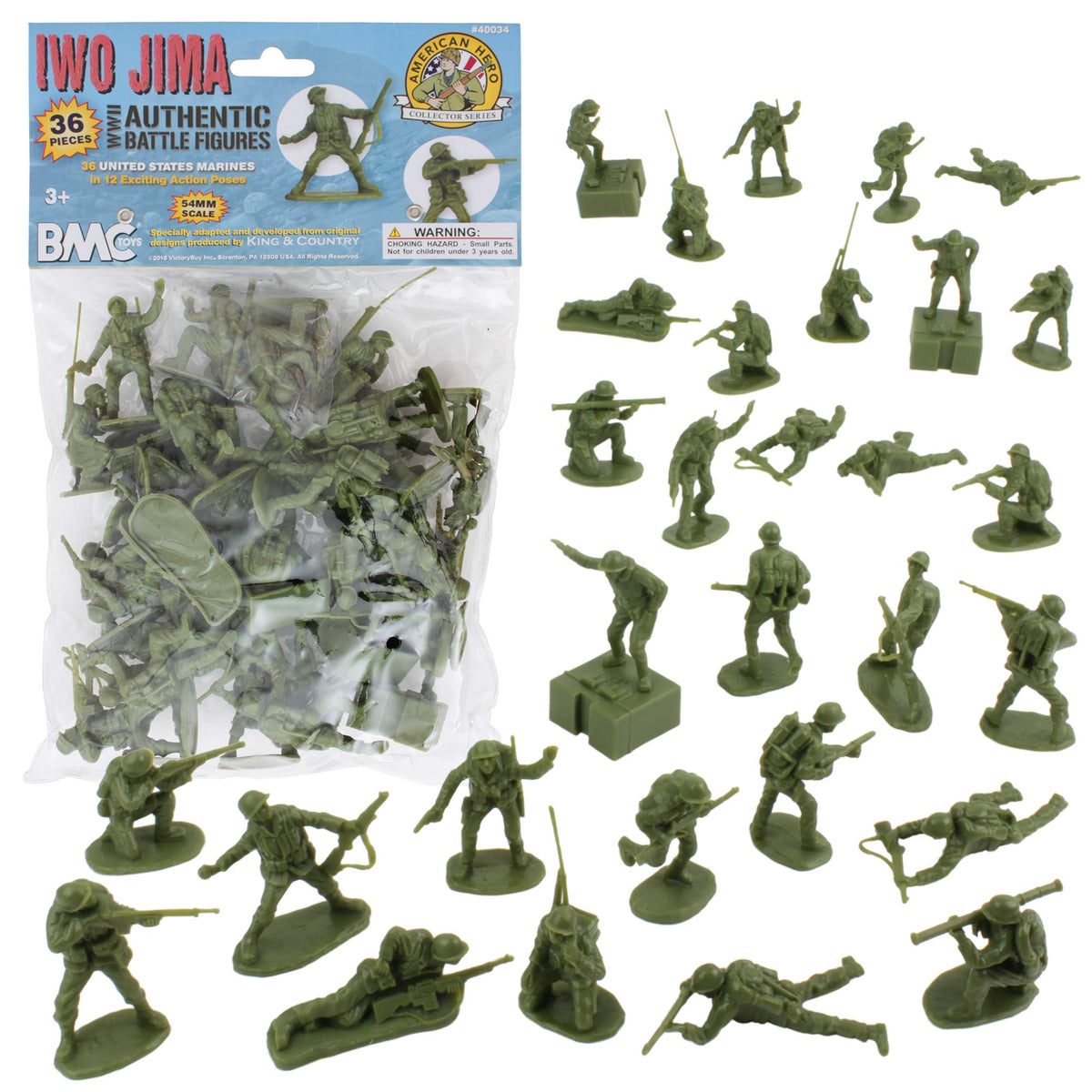 BMC Toys WW2 Iwo Jima Marines – 36-Piece Plastic Army Men, 1:32 Scale