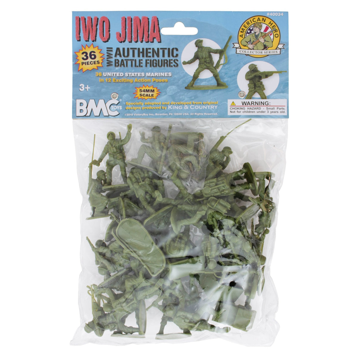 BMC Toys WW2 Iwo Jima Marines – 36-Piece Plastic Army Men, 1:32 Scale