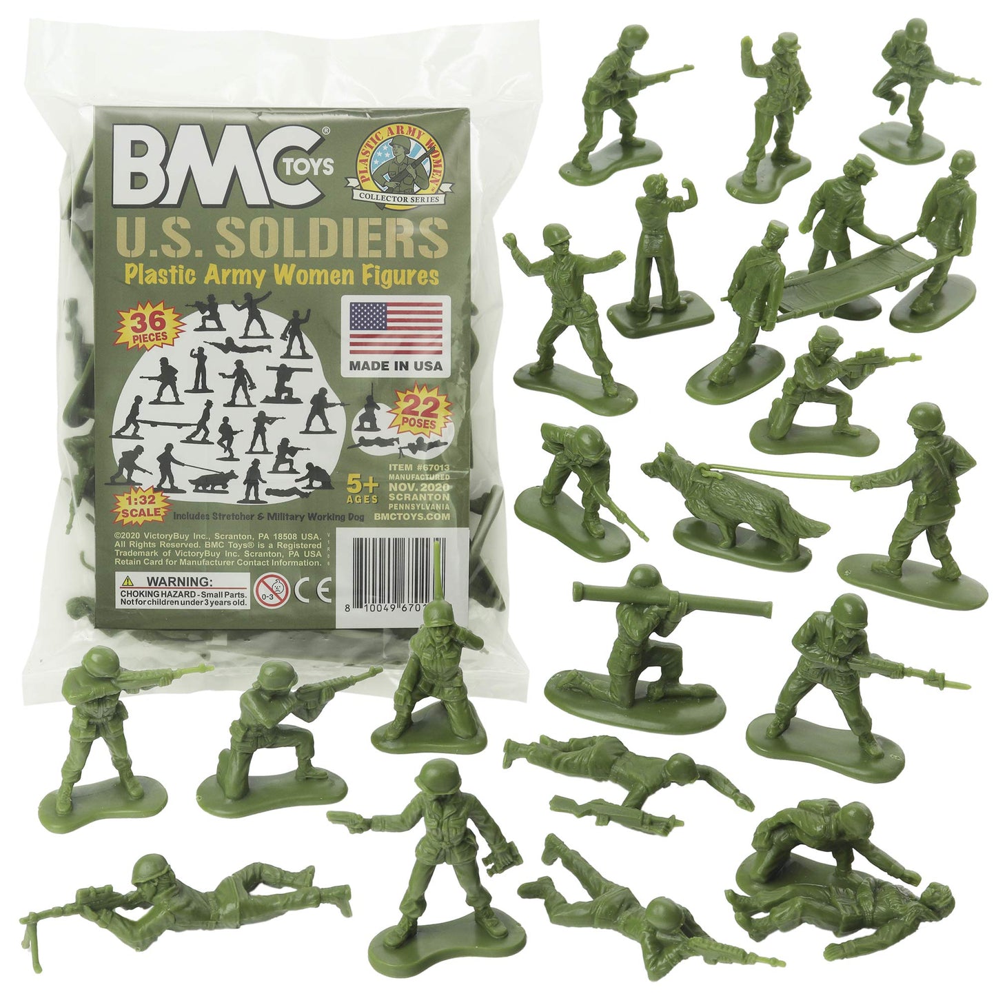 BMC Toys Plastic Army Women - 36pc OD Green Female Soldier Figures - Made in USA
