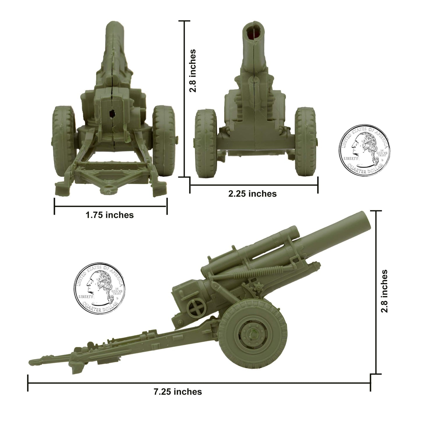 BMC Toys Classic Marx US Howitzers OD Green 3pc Field Artillery