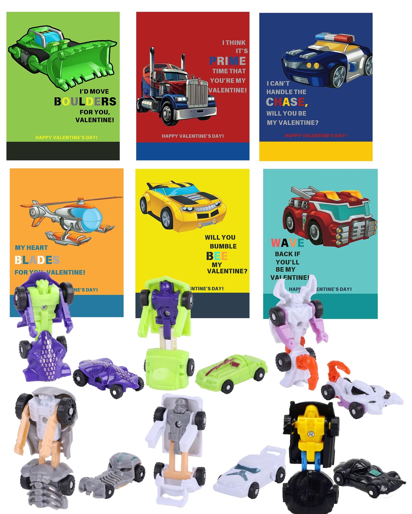 Bmmff 24-Pack Valentines Day Transforming Car Toys with Gift Cards – Classroom Exchange & Party Favors