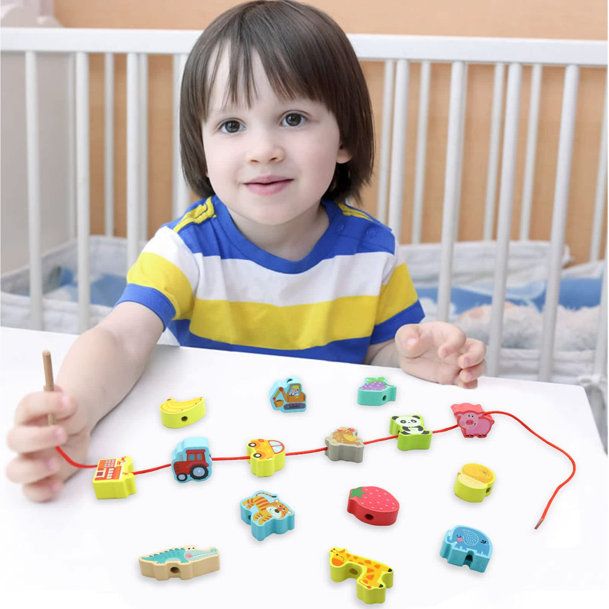 BMTOYS Wooden Lacing Beads – Montessori Threading Toys for 3+ Years | Fine Motor & Creative Play
