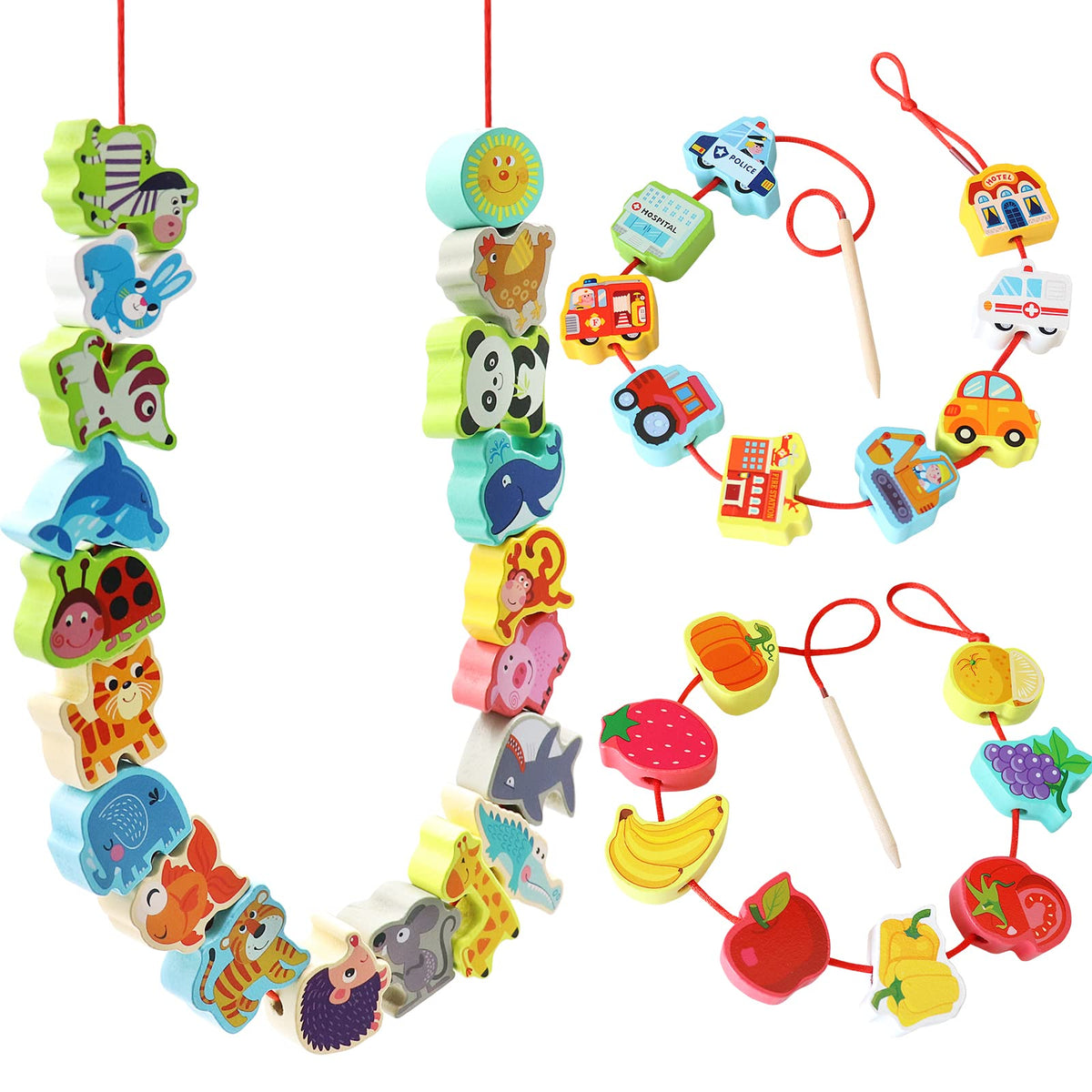BMTOYS Wooden Lacing Beads – Montessori Threading Toys for 3+ Years | Fine Motor & Creative Play