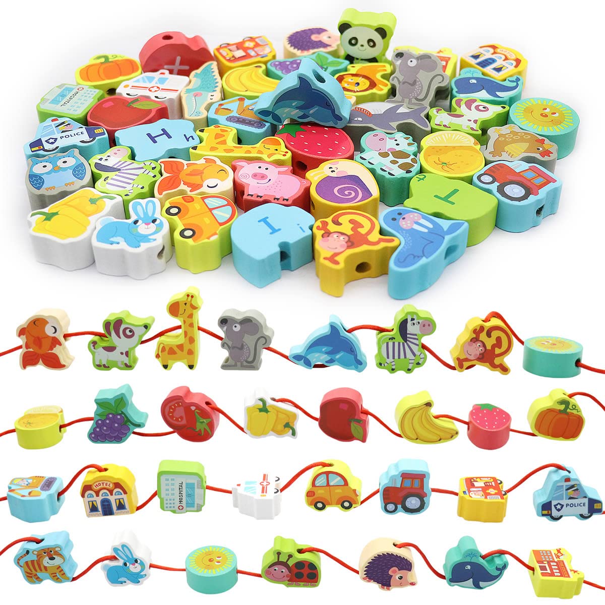 BMTOYS Wooden Lacing Beads – Montessori Threading Toys for 3+ Years | Fine Motor & Creative Play
