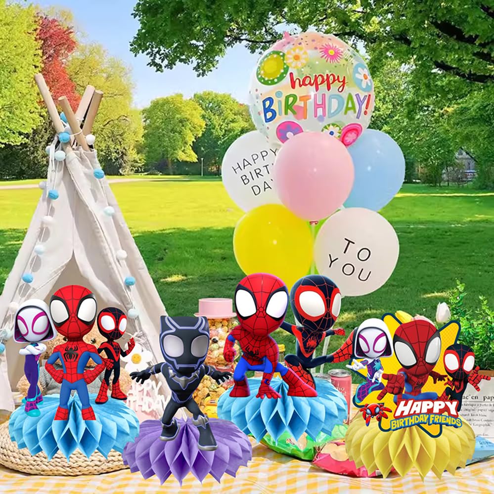 BNFUO 8Pcs Spider and His Friends Honeycomb Centerpieces for Kids Parties