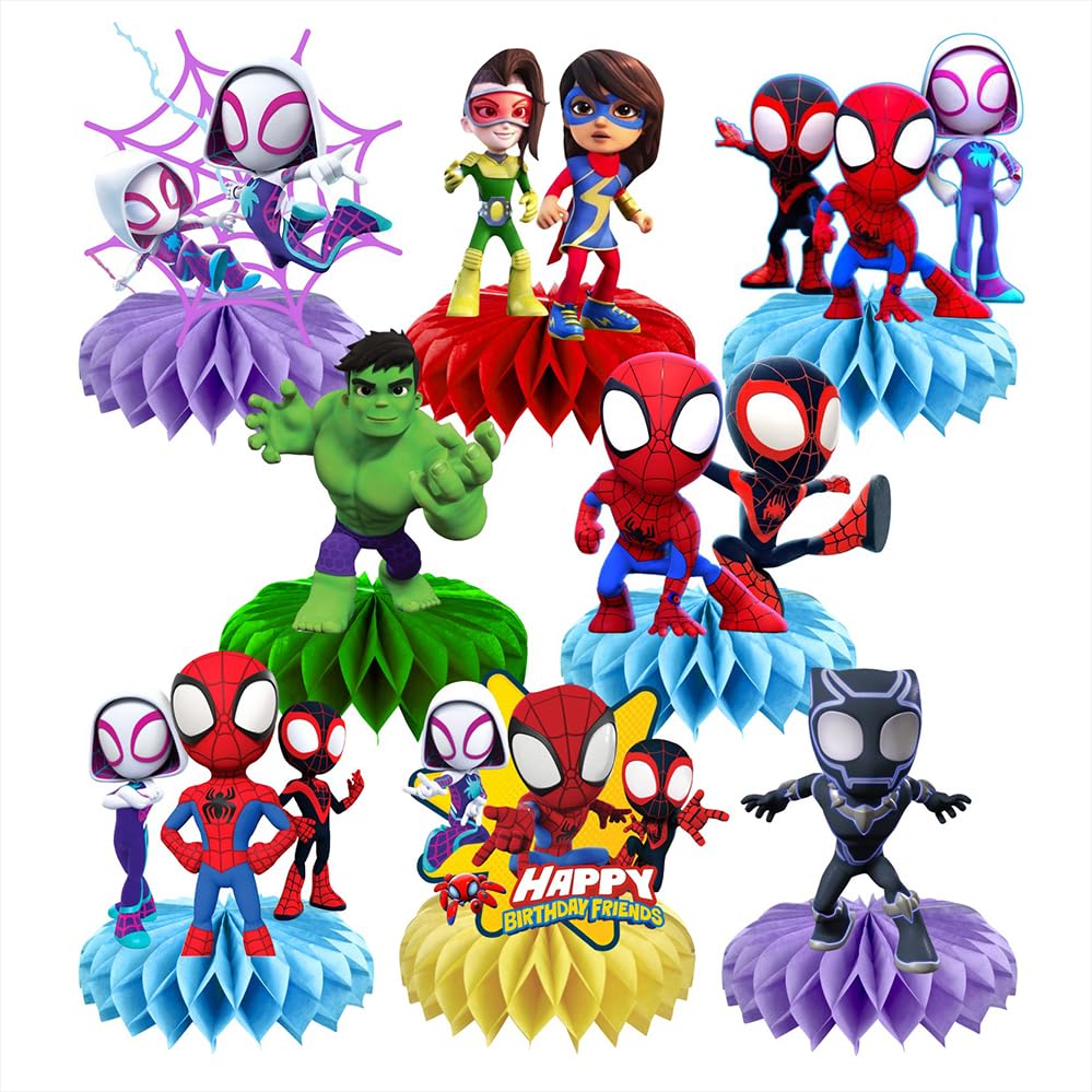 BNFUO 8Pcs Spider and His Friends Honeycomb Centerpieces for Kids Parties
