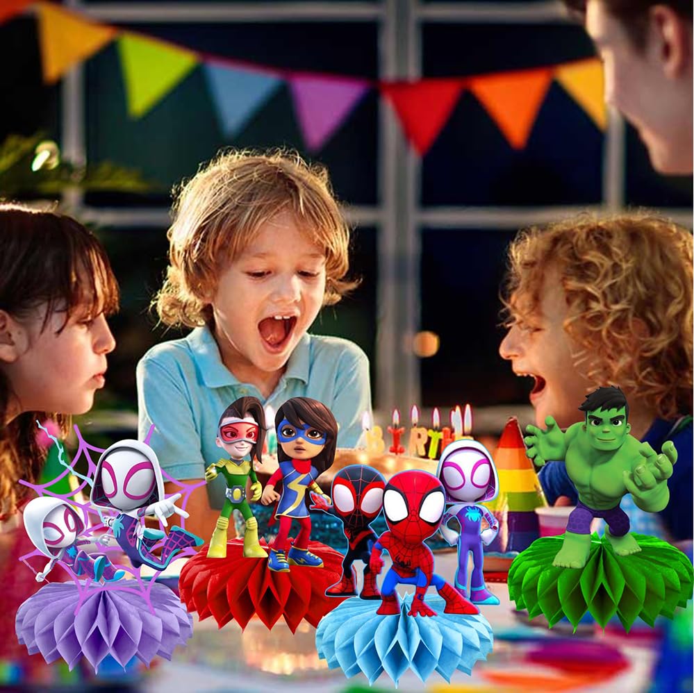 BNFUO 8Pcs Spider and His Friends Honeycomb Centerpieces for Kids Parties
