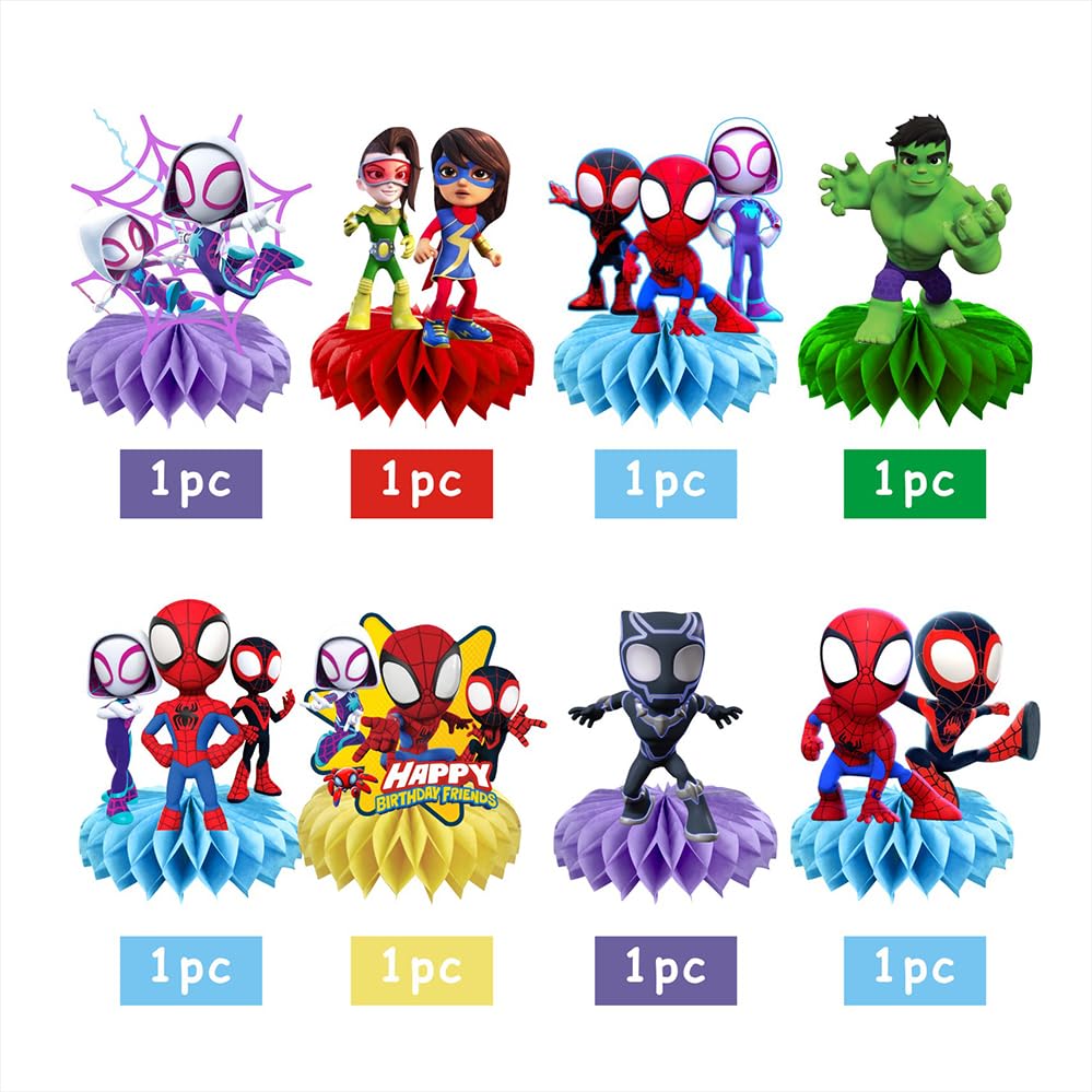 BNFUO 8Pcs Spider and His Friends Honeycomb Centerpieces for Kids Parties