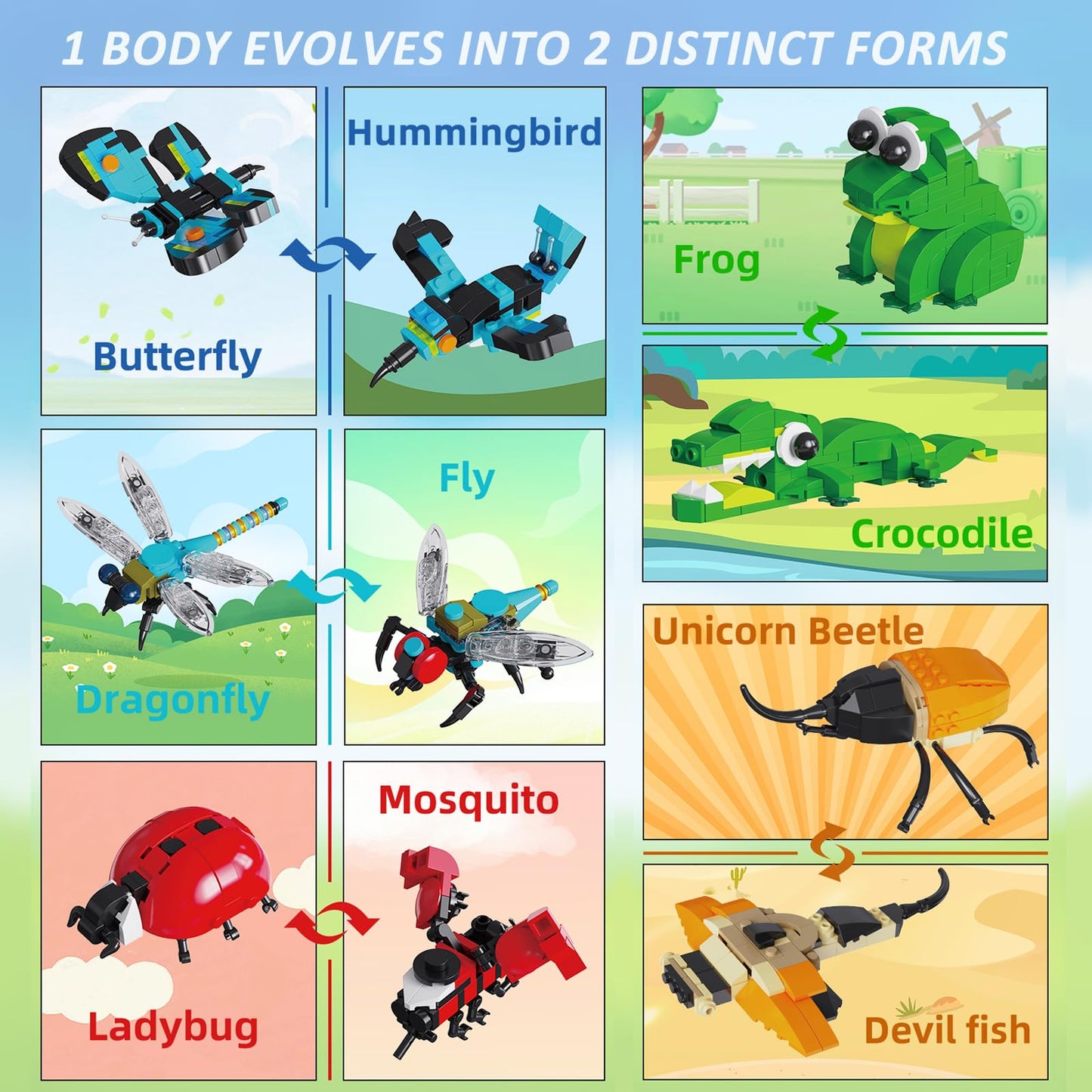 BNG Insects Collection Building Set for Kids – 946 Pieces, 10 Bug Figures