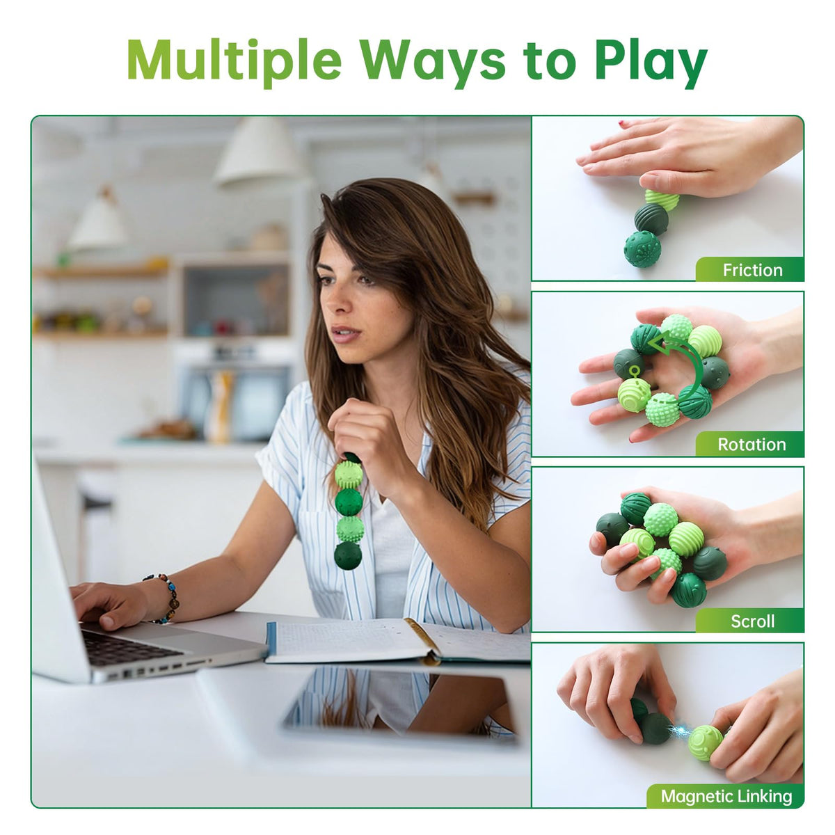 Bnoiiok Magnetic Fidget Balls – Textured Silicone Stress Relief, 8-Pack (Green)
