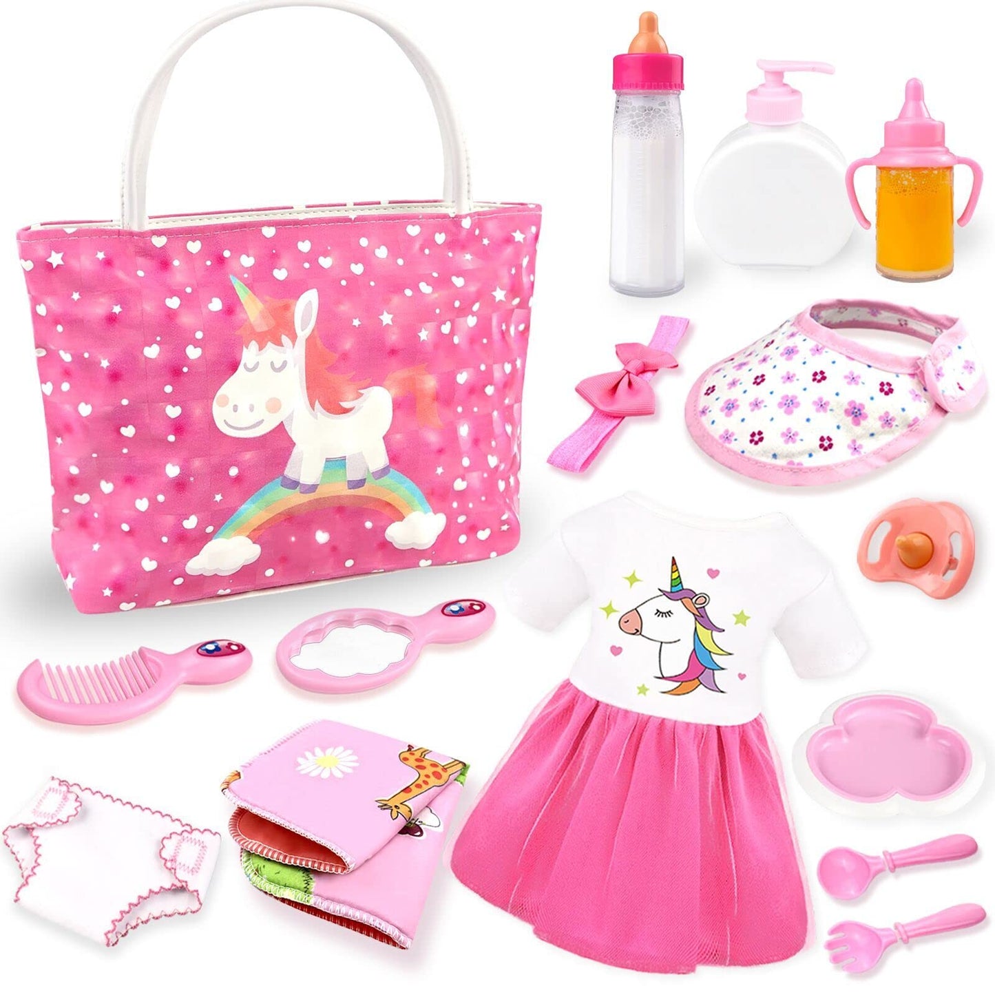 BNUZEIYI Baby Doll Accessories Set – Diaper Bag, Bottles & Care Kit for 14-16 and 18-Inch Dolls