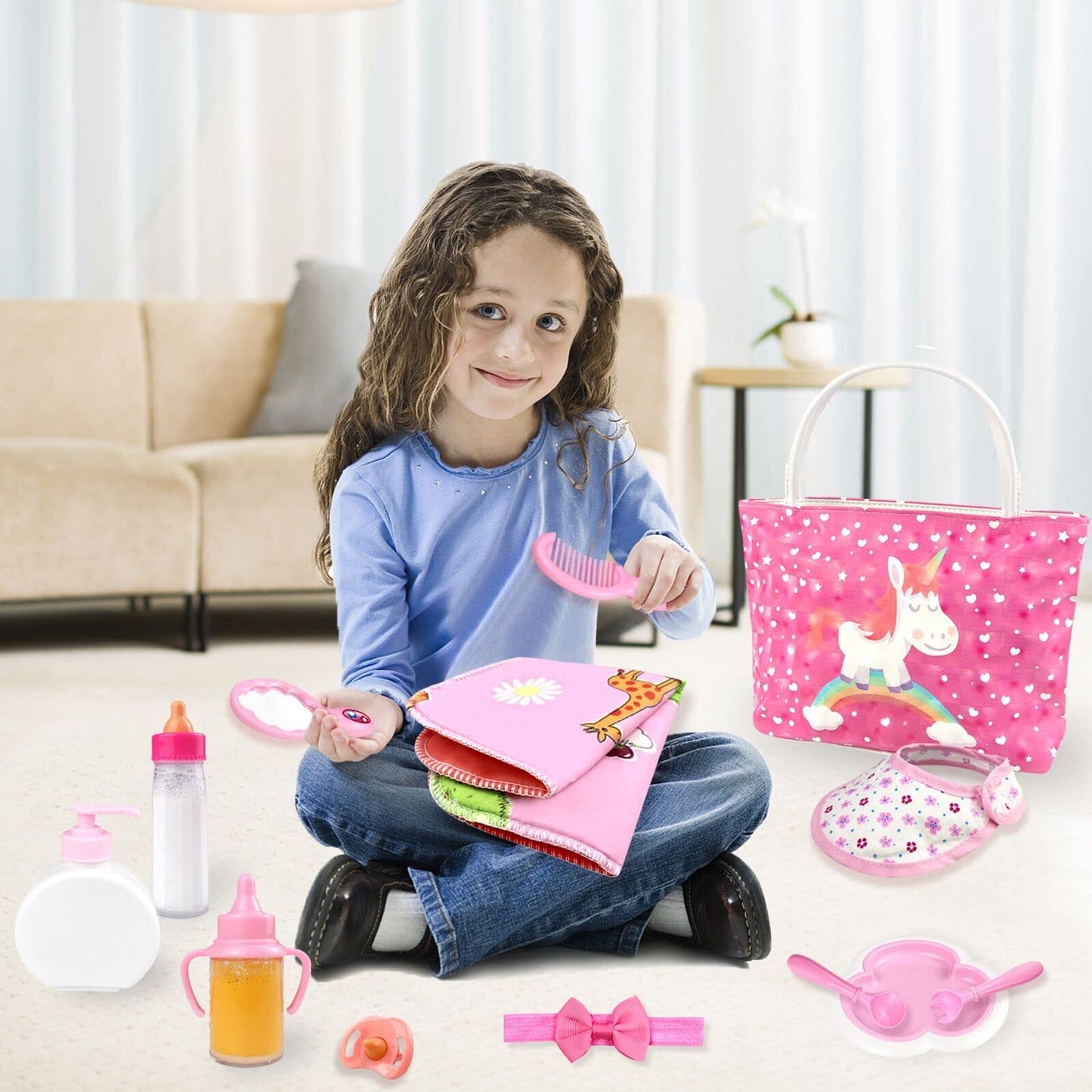 BNUZEIYI Baby Doll Accessories Set – Diaper Bag, Bottles & Care Kit for 14-16 and 18-Inch Dolls