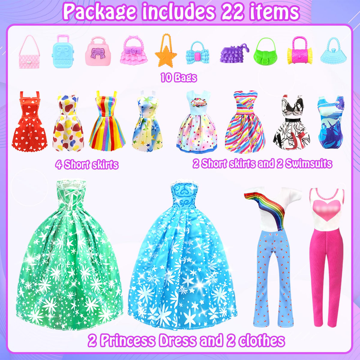 BNUZEIYI 11.5 Inch Doll Clothes Set – Princess Dresses & Accessories