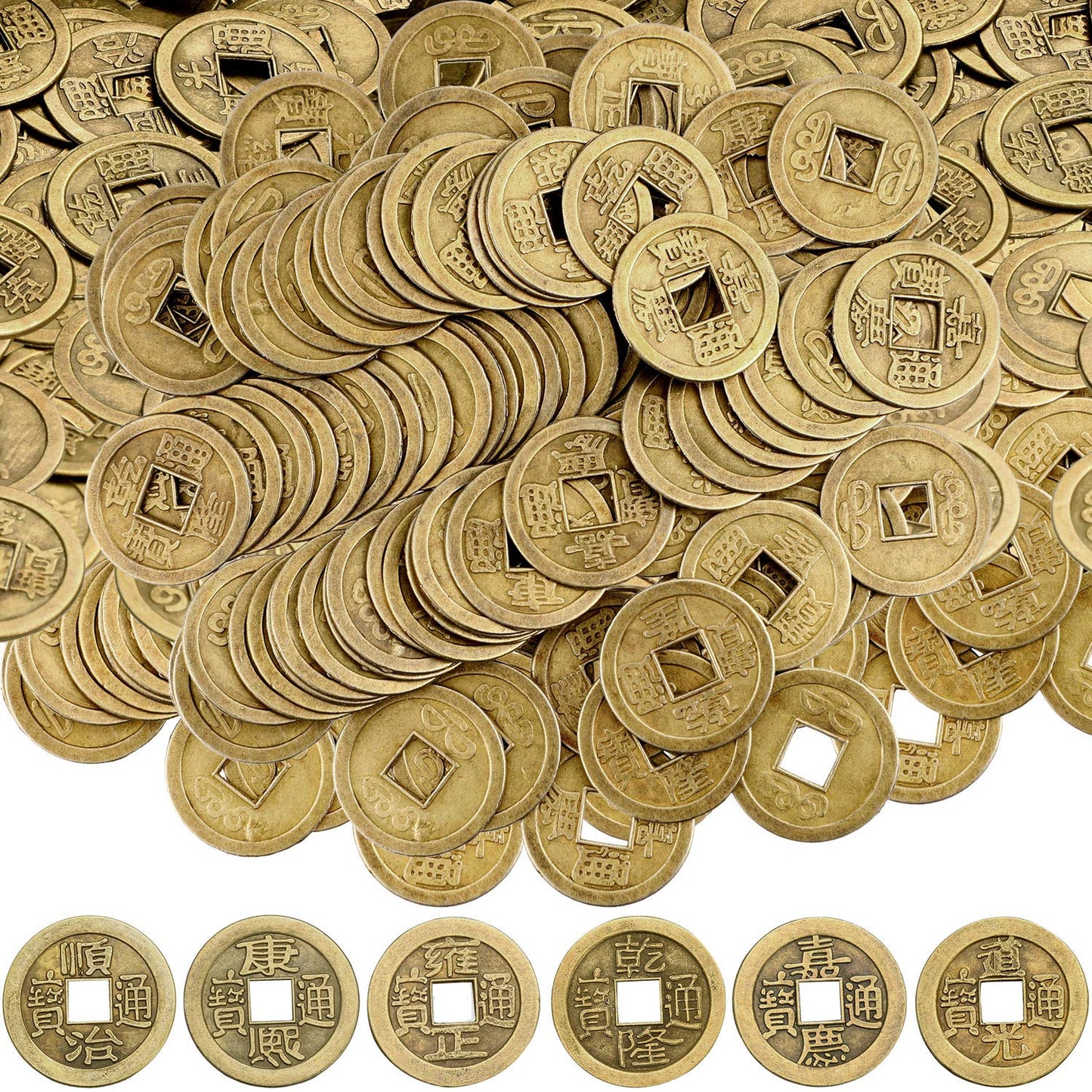 Boao 300 Antique Bronze Chinese Coins – Feng Shui Charms for Wealth (0.8 in)